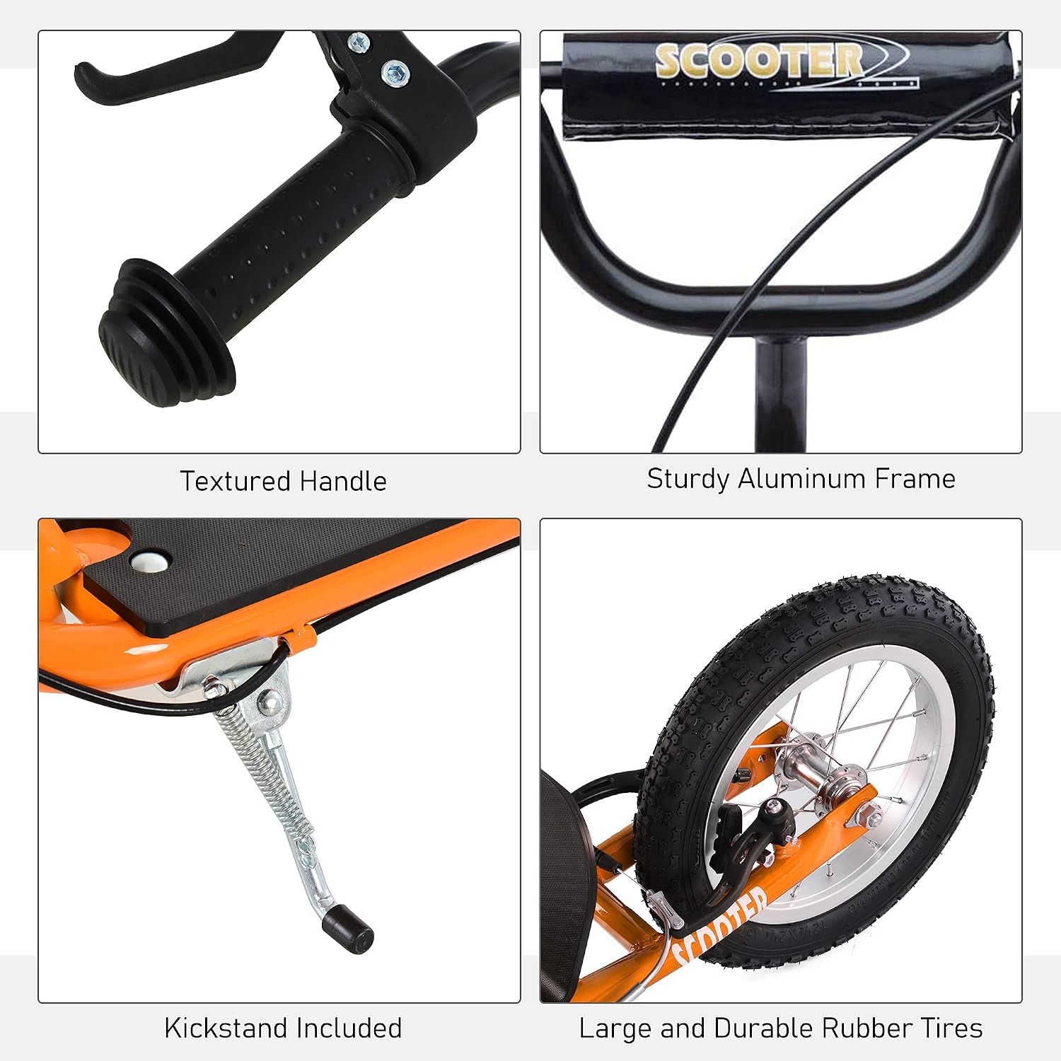Aosom Youth Scooter Kids 5+ Adjustable Handlebar 16" Front 12" Rear