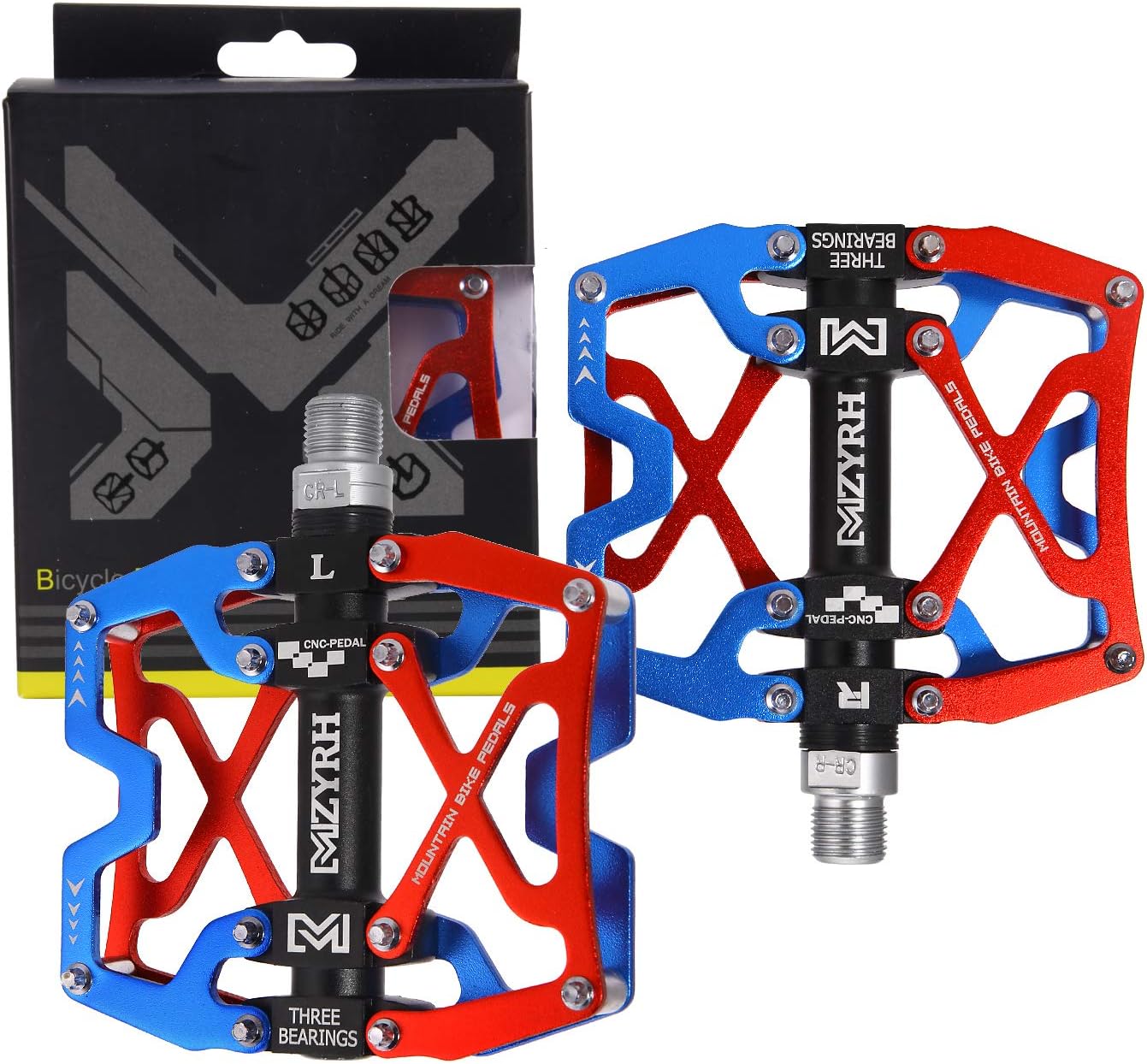 MZYRH Mountain Bike Pedals, Ultra Strong Colorful CNC Machined 9/16" Cycling Sealed 3 Bearing Pedals