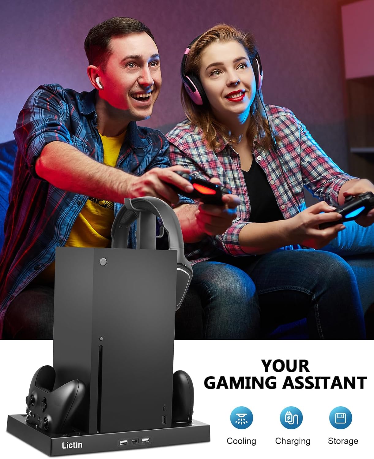 Lictin Cooling Fan Charging Station for Xbox Series X Console & Controller | Upgraded 4 Cooler Fan System Stand