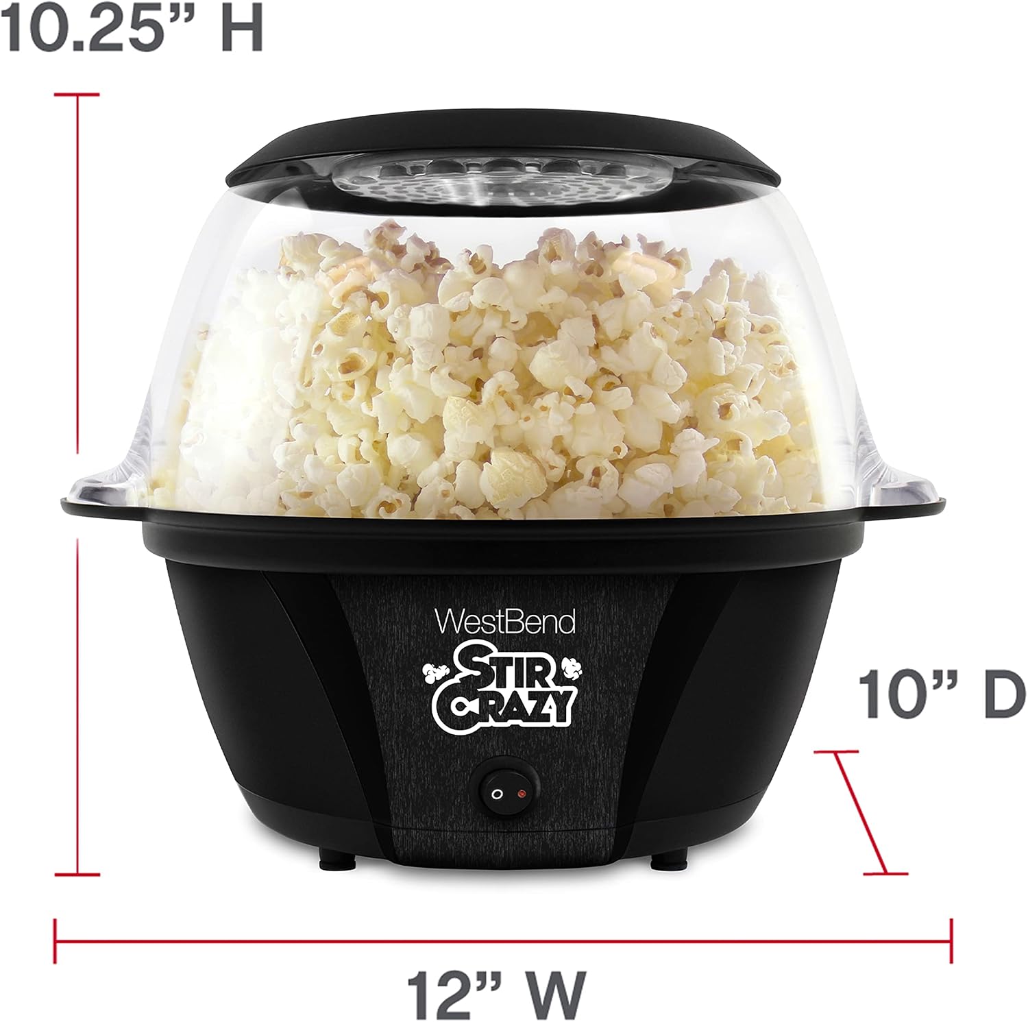 West Bend Stir Crazy Hot Oil Popcorn Popper, Popcorn Maker Machine with Large Serving Bowl Lid and Stirring Rod Perfect for Movie Night Snack Time or Parties, 6-Quart, Red