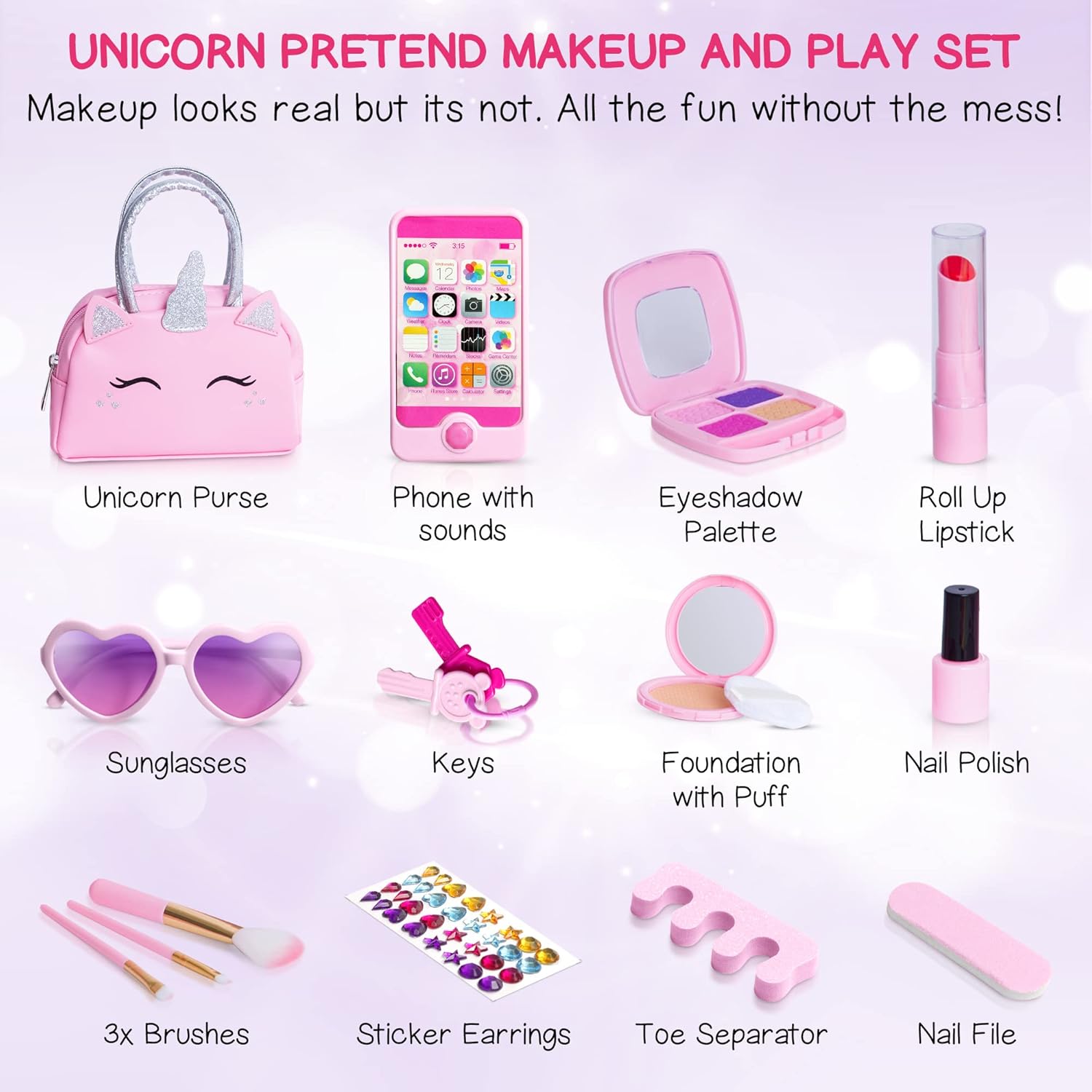 Kids Real Makeup Kit with Unicorn Purse Non Toxic Washable Make Up Set