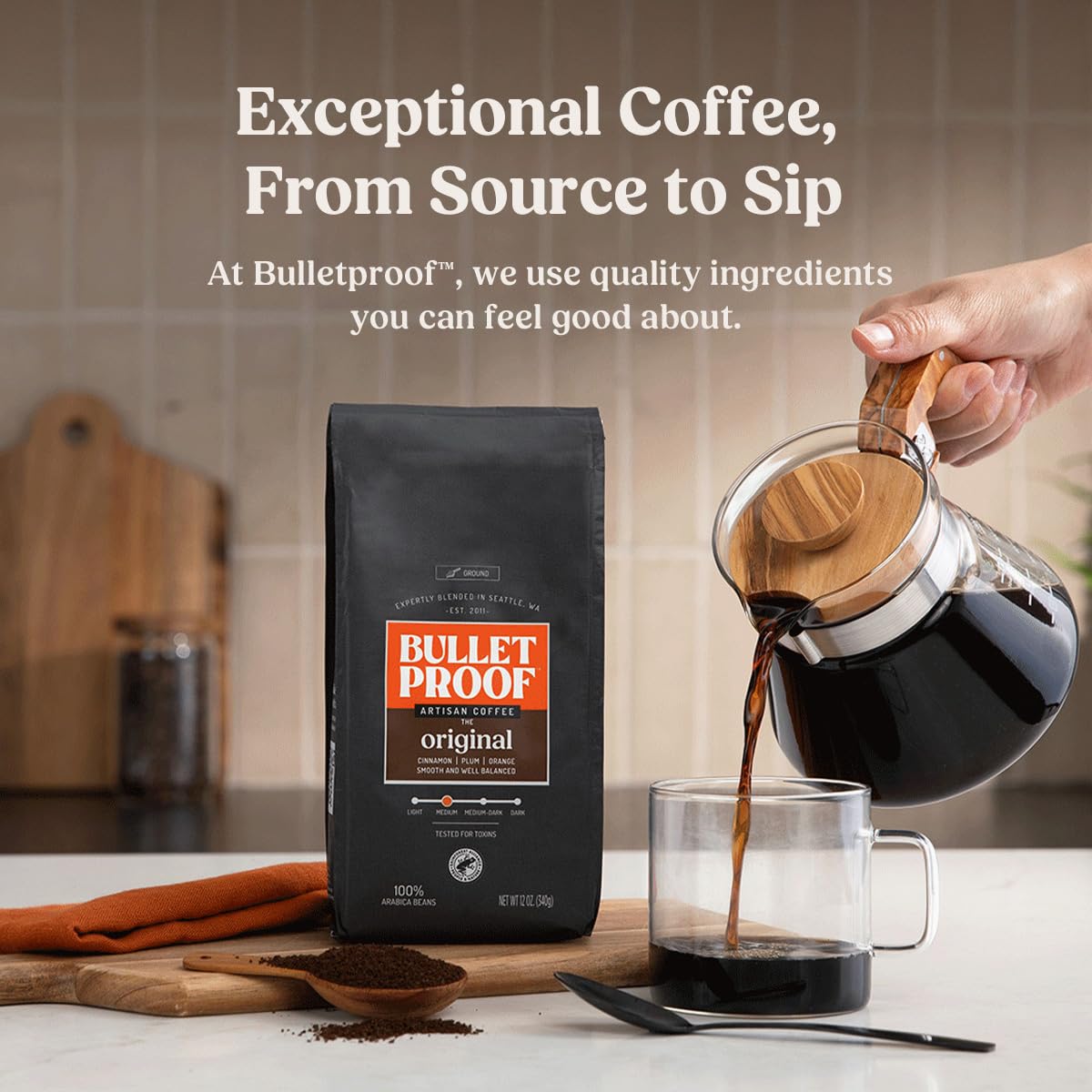 Bulletproof French Kick Dark Roast Ground Coffee, 12 Ounces, 100% Arabica Beans, Clean Coffee Tested for Toxins, Packaging May Vary
