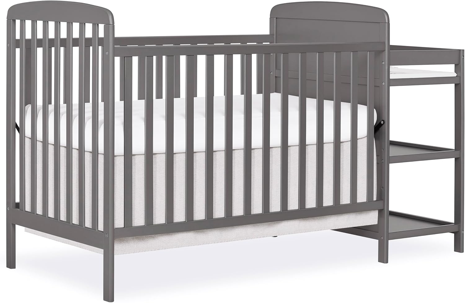 Dream On Me Anna 3-in-1 Convertible Full-Size Baby Crib & Changer with Storage in Steel Grey, GreenGuard Gold & BSA, Pinewood