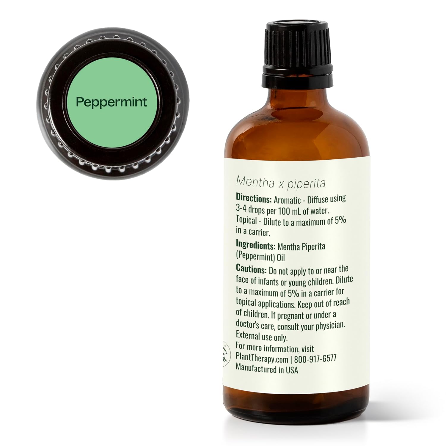Plant Therapy Peppermint Essential Oil 100 mL (3.3 oz) | Peppermint Oil for Skin & Hair, Pure & Undiluted for Diffuser & Topical Use