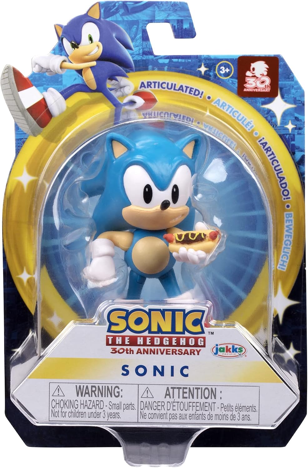 JAKKS Pacific Sonic The Hedgehog 2.5-Inch Action Figure Classic Sonic with Hot Dog Collectible Toy
