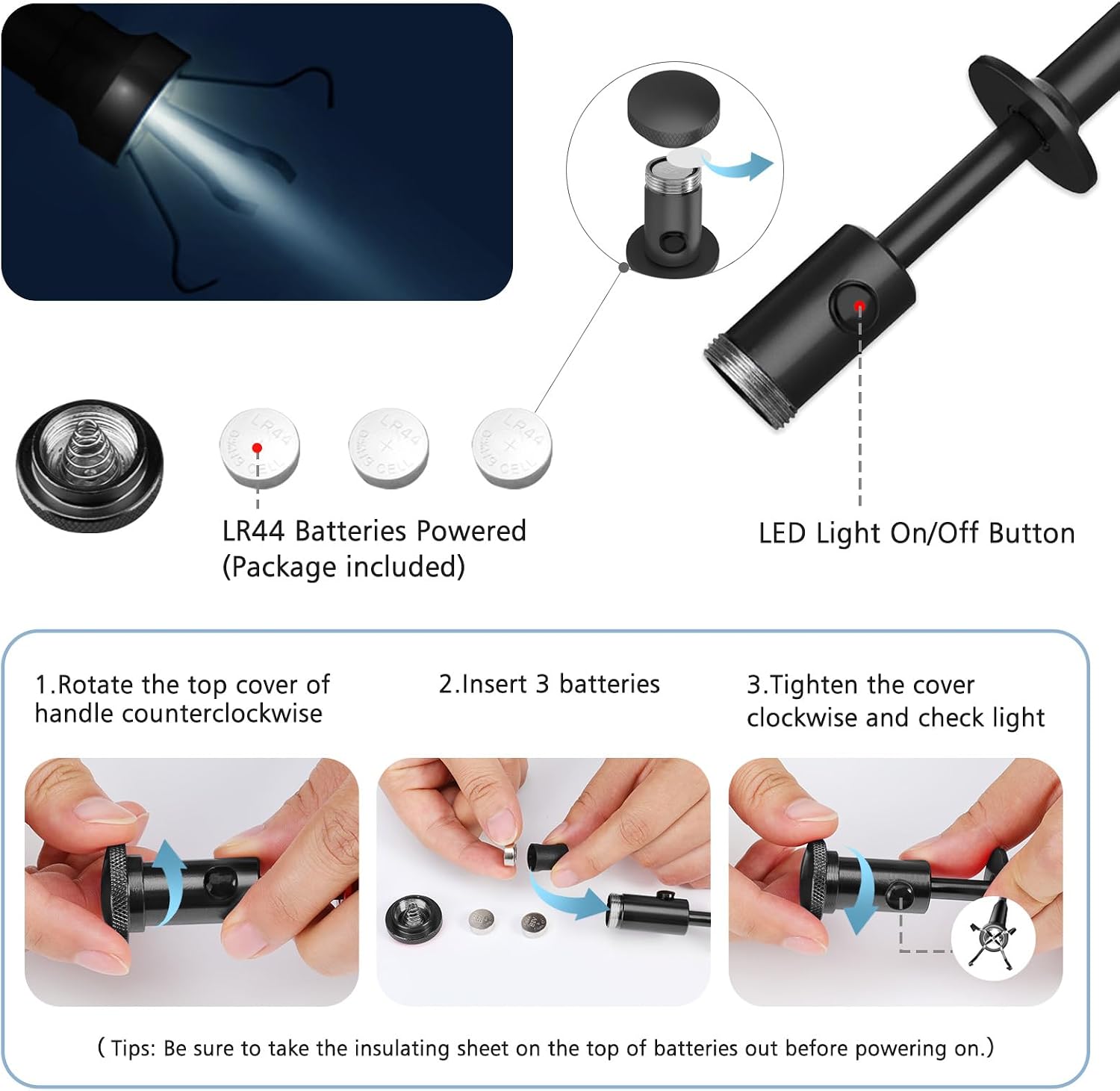 Housolution Grabber Tool Magnetic, Bendable Reacher with LED Lights, Blue