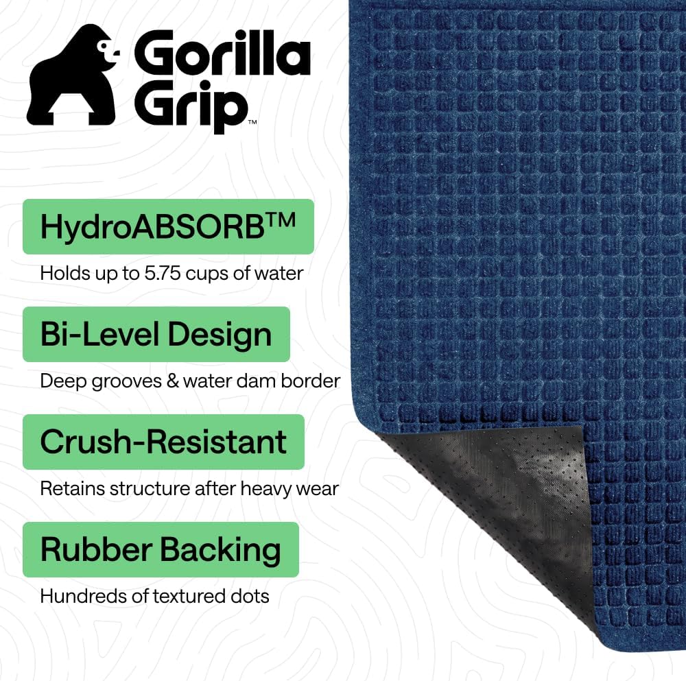 GORILLA GRIP® HydroABSORB Door Mat for Indoor Outdoor Use, 29x17 Black