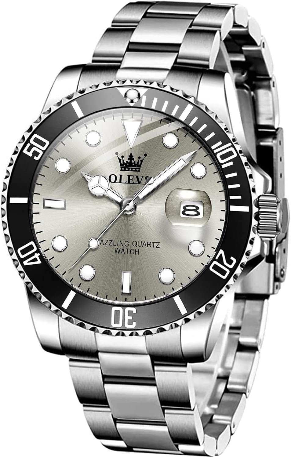 OLEVS Watches for Men,Classic Luxury Big Face Men Watches, Silver Dress Stainless Steel Men Wrist Watch with Luminous Analog Relojes para Hombres