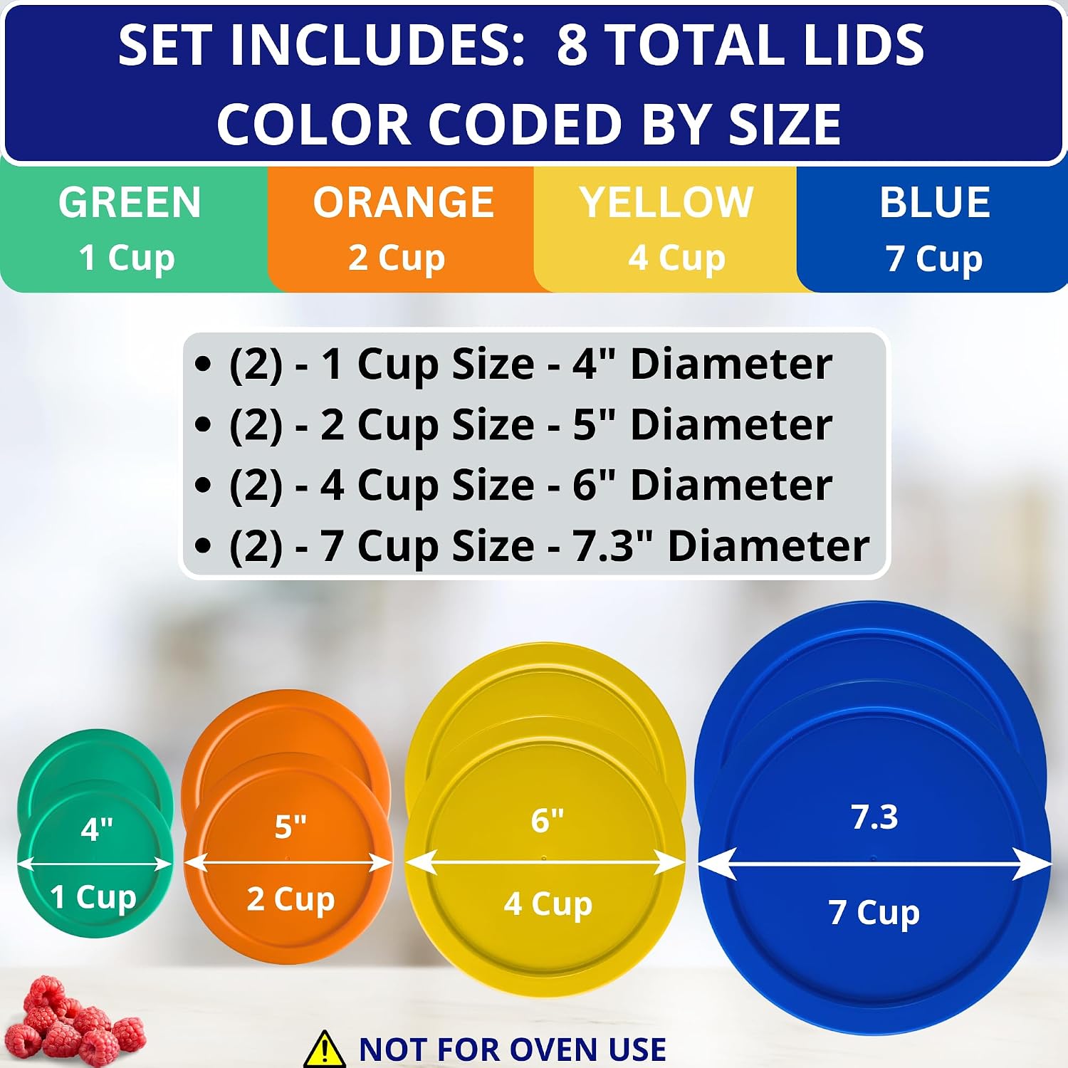 1, 2, 4 & 7 Cup Green, Orange, Blue, Red Replacement Lids/Covers for Pyrex