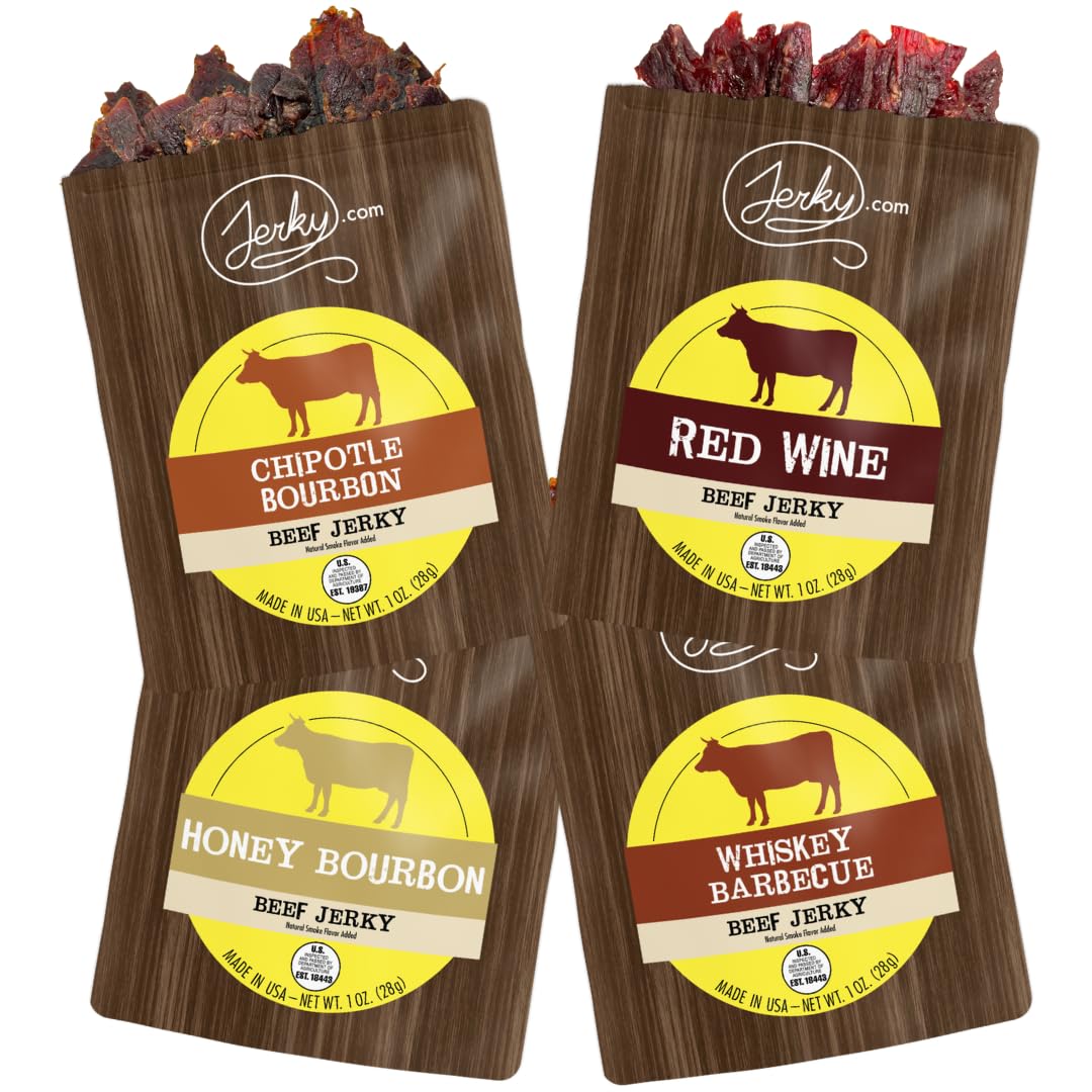 Jerky.com Hot Jerky Combo - Featuring Habanero, Classic Hot, Carolina Reaper, Ghost Pepper - Perfect for Heat Seekers and Flavor Enthusiasts - Beef Jerky Gift for Men (4 Flavors - 2.5 oz. bags)