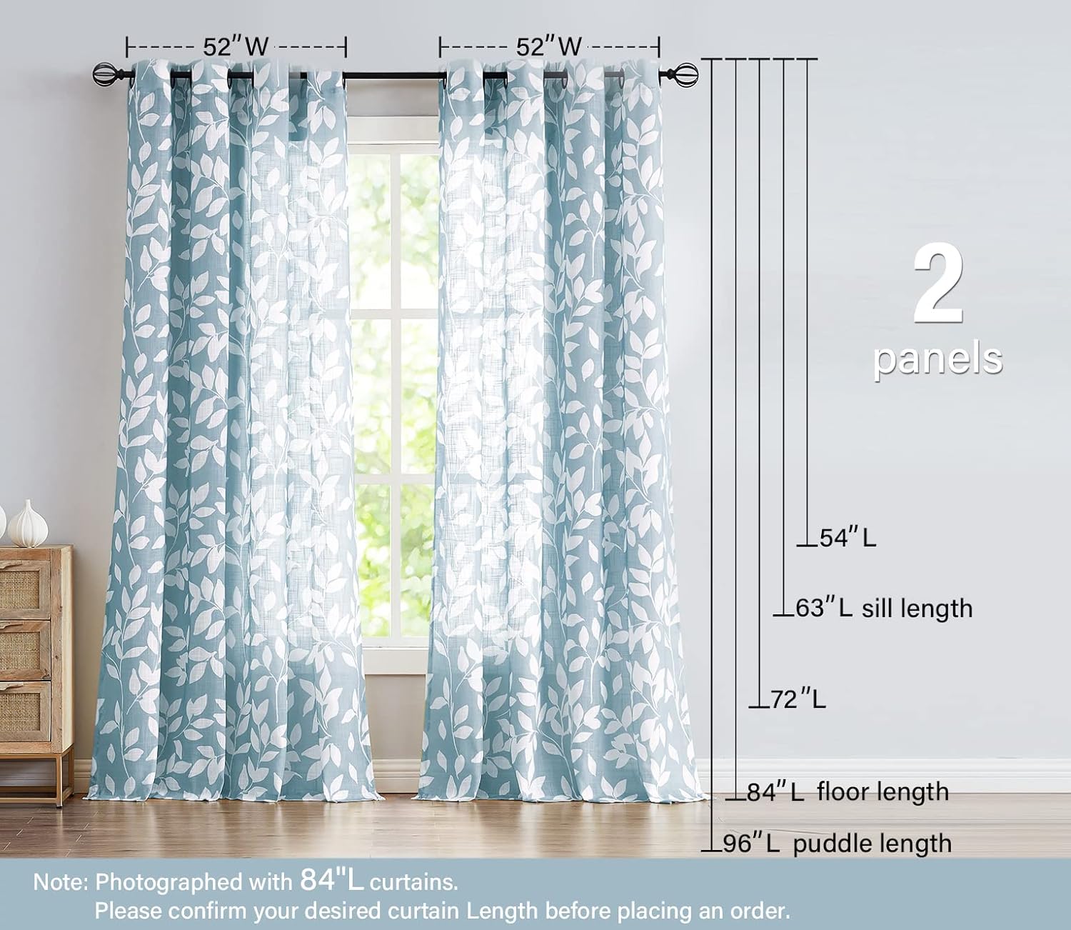 Leaf Semi Sheer Curtains for Bedroom Living Room 52x72" Taupe White Print 2