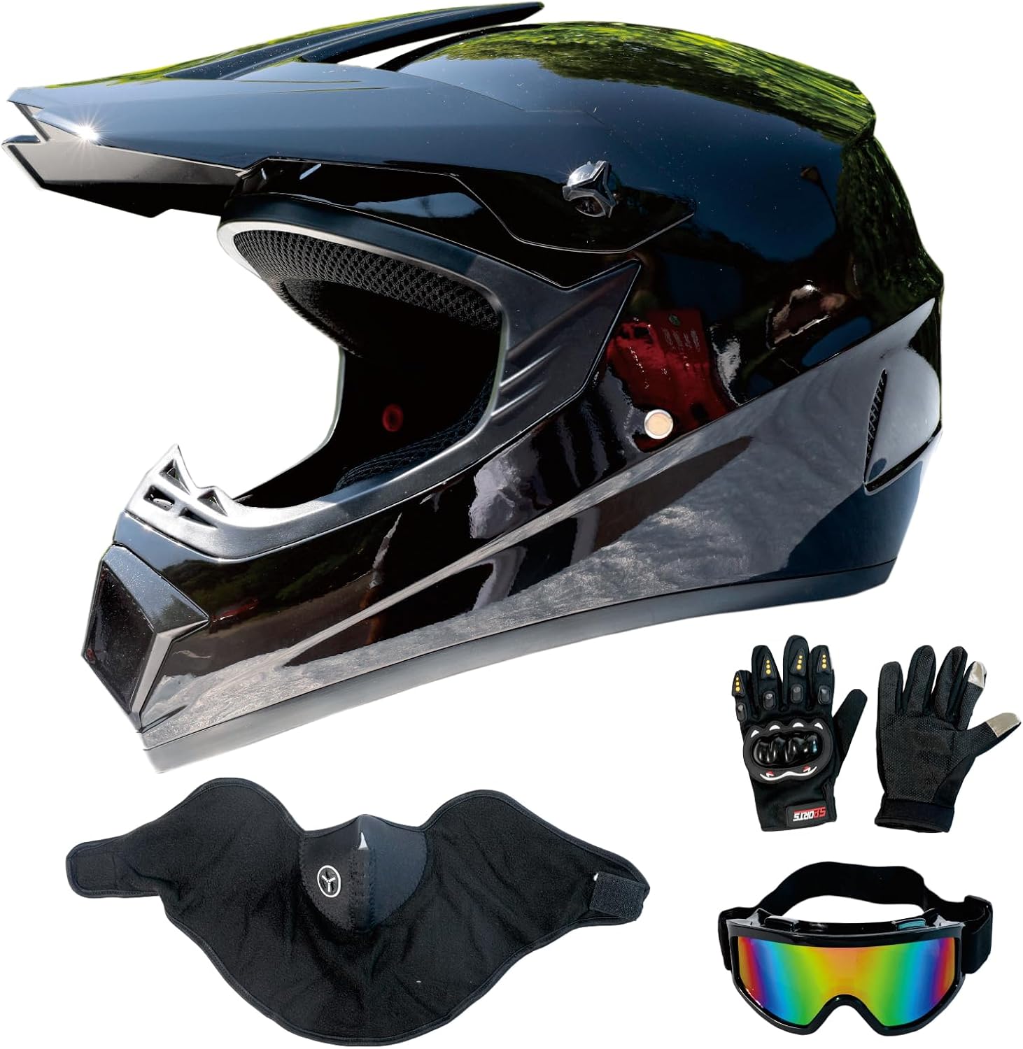 Dirt Bike Helmets Black Fullface DOT Motorcycle E Bike ATV Helmet