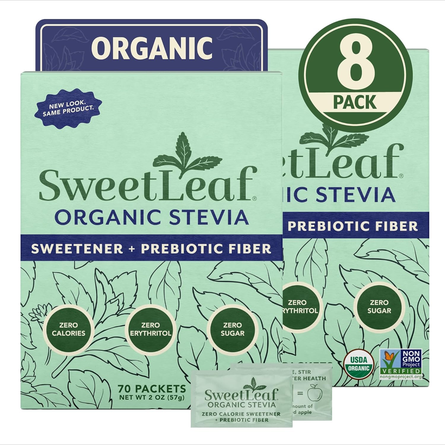 SweetLeaf Organic Stevia Powder Sweetener, Sugar Free - 70 Packets (2 Pack) | Zero Calorie Sweetener No Erythritol, Stevia Leaf Extract, Natural Sugar Substitute for Coffee & Baking, Prebiotic Fiber
