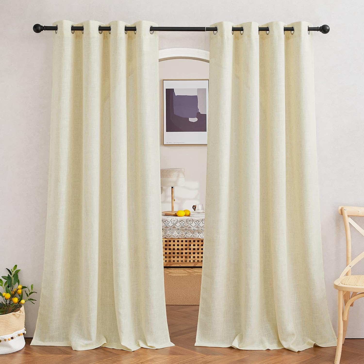 NICETOWN Linen Curtains Semi Sheer Bedroom Window Curtains