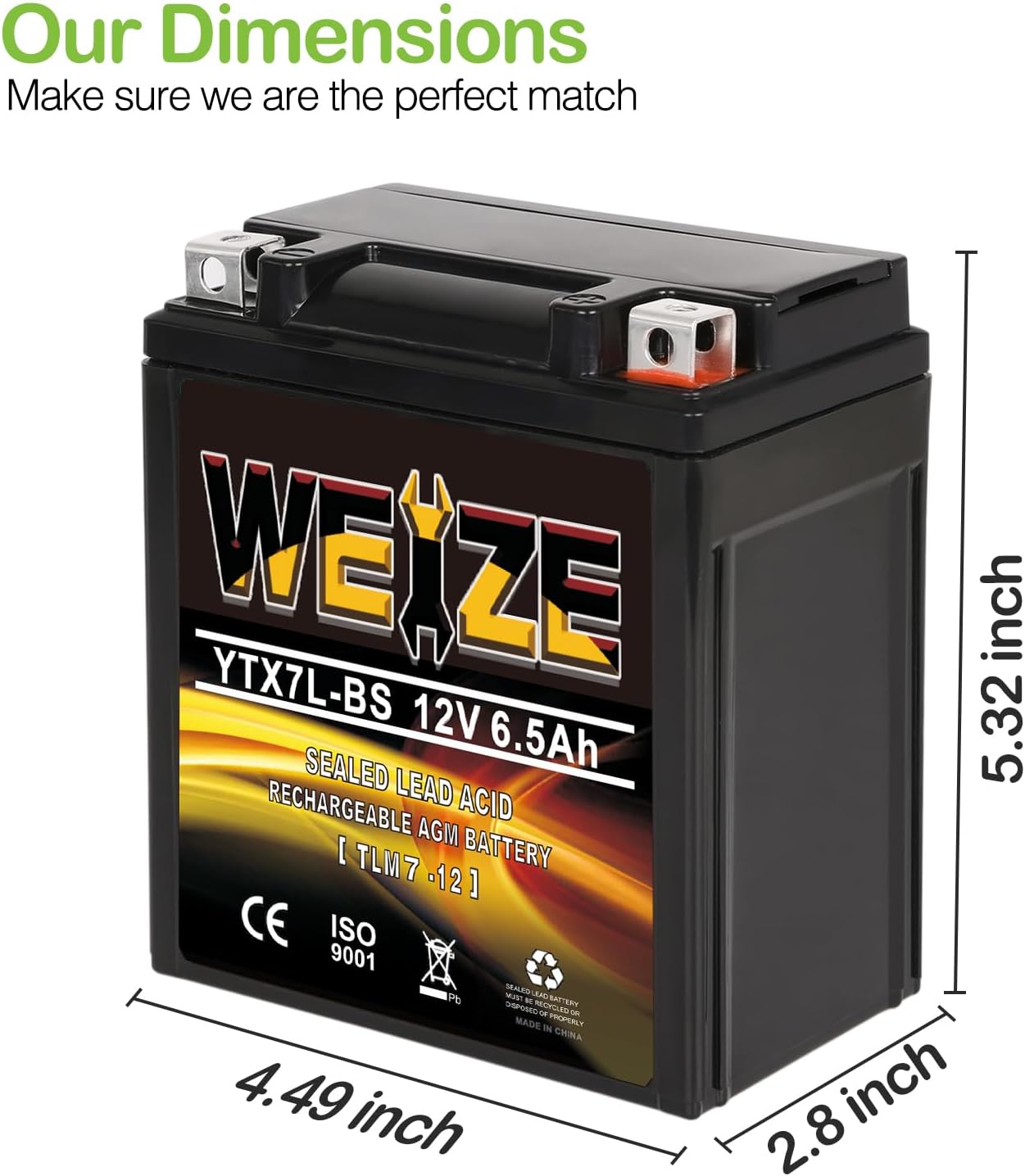 Weize YTX14 BS ATV Battery High Performance - Maintenance Free - Sealed AGM YTX14-BS Motorcycle Battery compatible with Honda Suzuki Kawasaki Yamaha scooter snowmobile