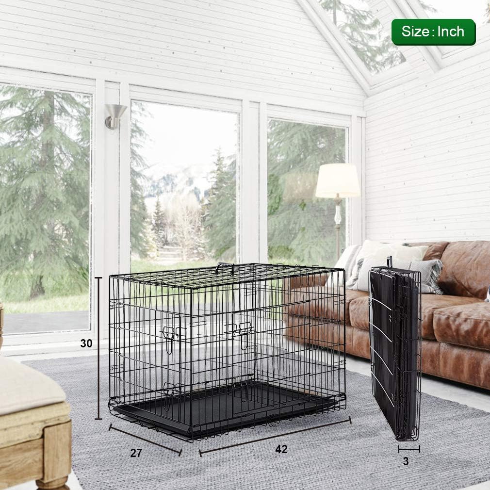 BestPet | Dog Crate | 48" | Black | Foldable Metal Kennel with Double Doors