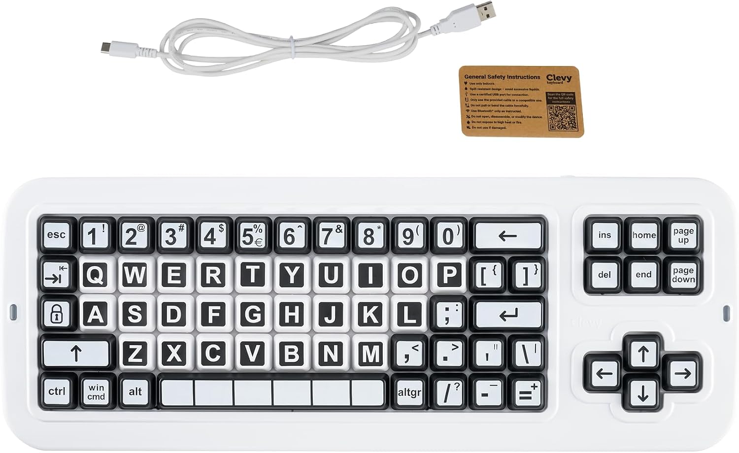 Clevy Contrast Keyboard 3 Tri-Mode - Large Print Keyboard Designed to Help Visually Impaired Low Vision Individuals - High Contrast Big Keys with