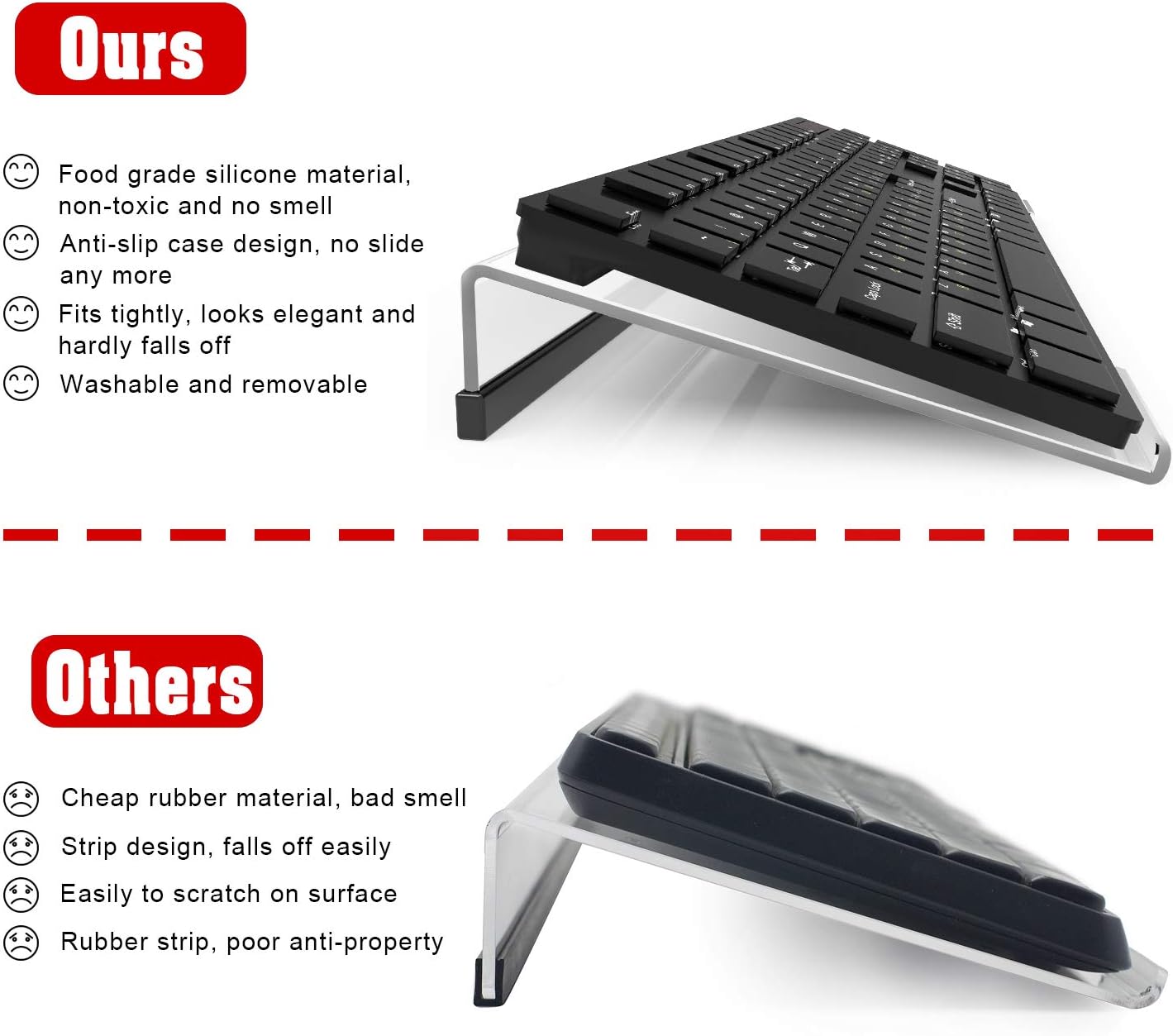 KOTEMON Acrylic Tilted Computer Keyboard Stand for Ergonomic Typing, Keyboard Tray Holder with Silicone Non-Slip Case, Black