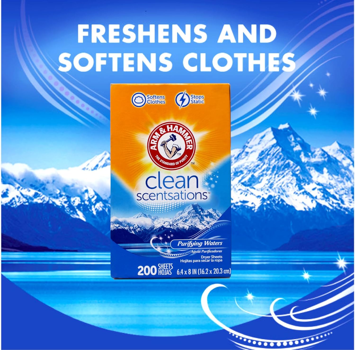 Arm & Hammer Fabric Softener Sheets, Purifying Waters, 200 ct