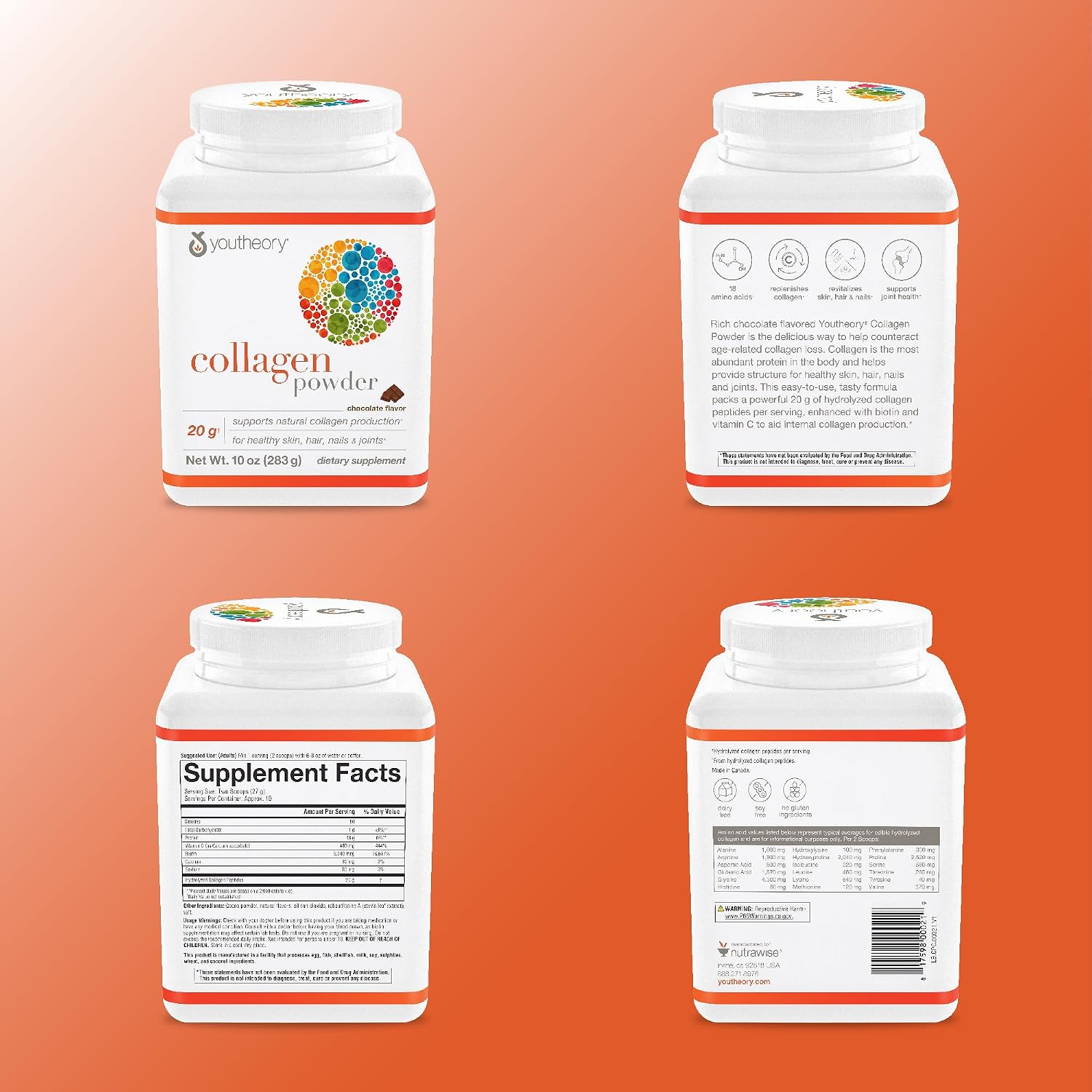 Youtheory Collagen Powder, 20g, Unflavored, 10 oz, 12-Day Supply