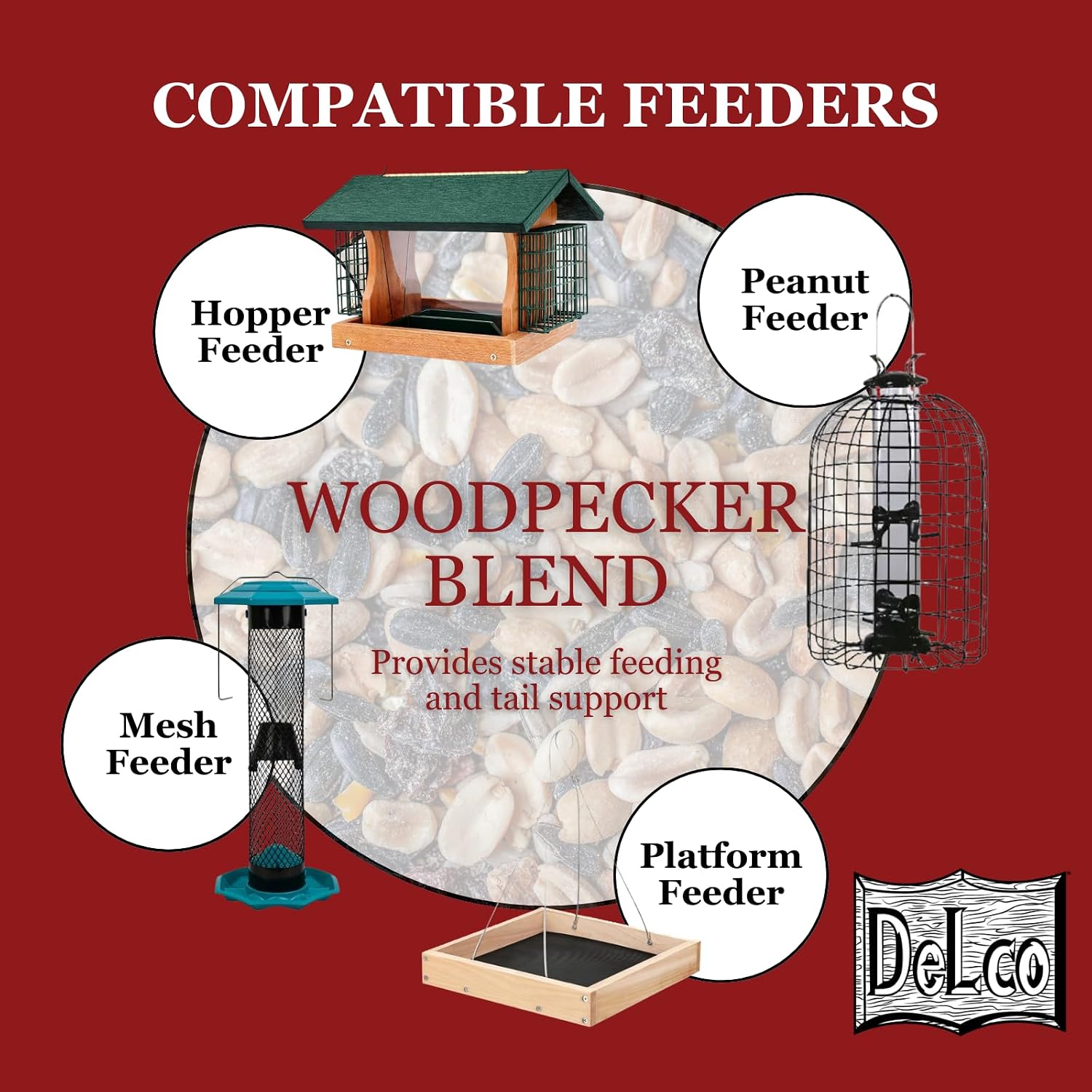 DeLco Woodpecker Wild Bird Seed, 20 lb Bag, High Energy Fruit & Nut with Sunflowers, Attracts Woodpeckers, Cardinals, Jays & Chickadees