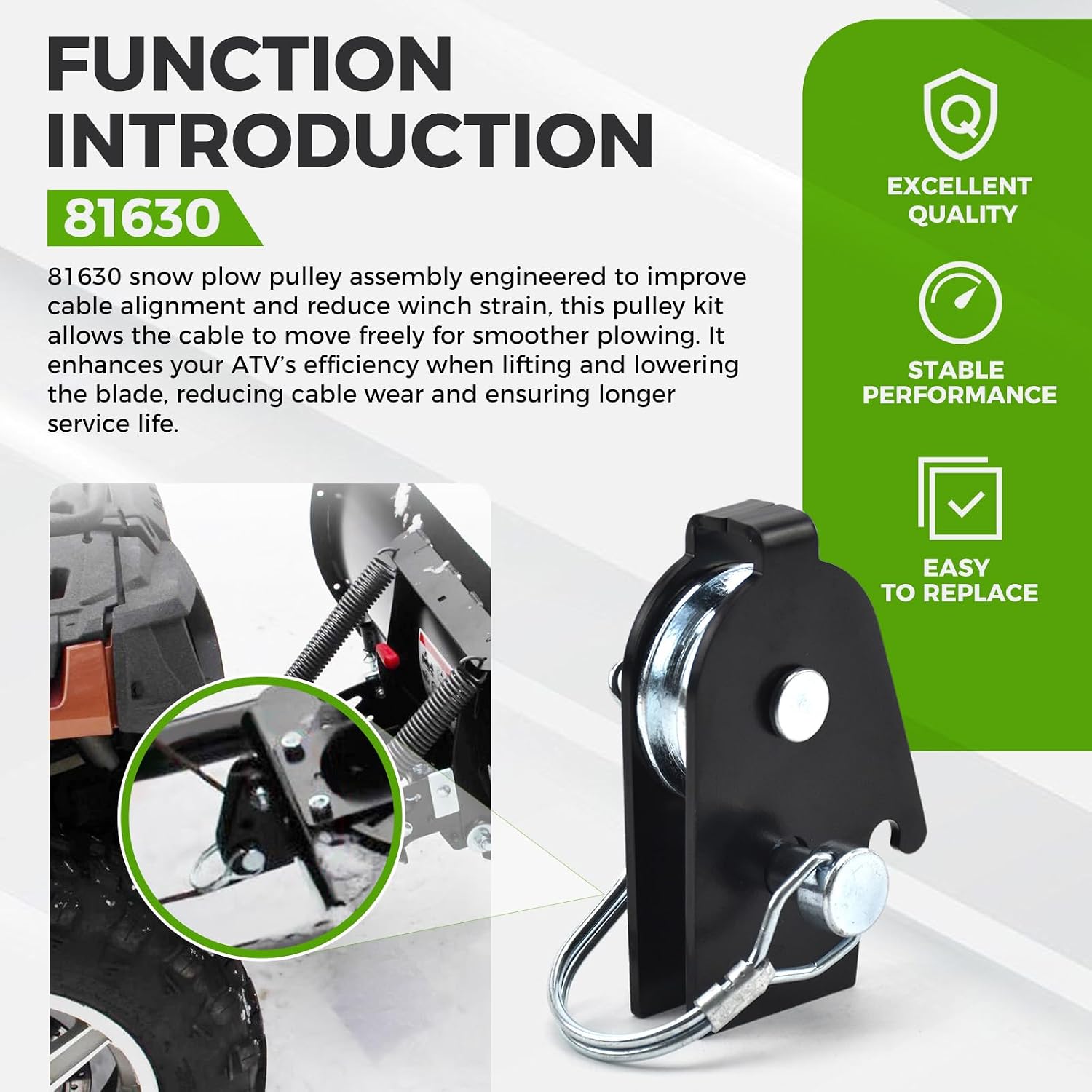 81630 Snow Plow Pulley Assembly for ProVantage WARN Heavy Duty ATV Pulley Upgrade Kit Compatible with ProVantage 78100 and 92100 Plow Base