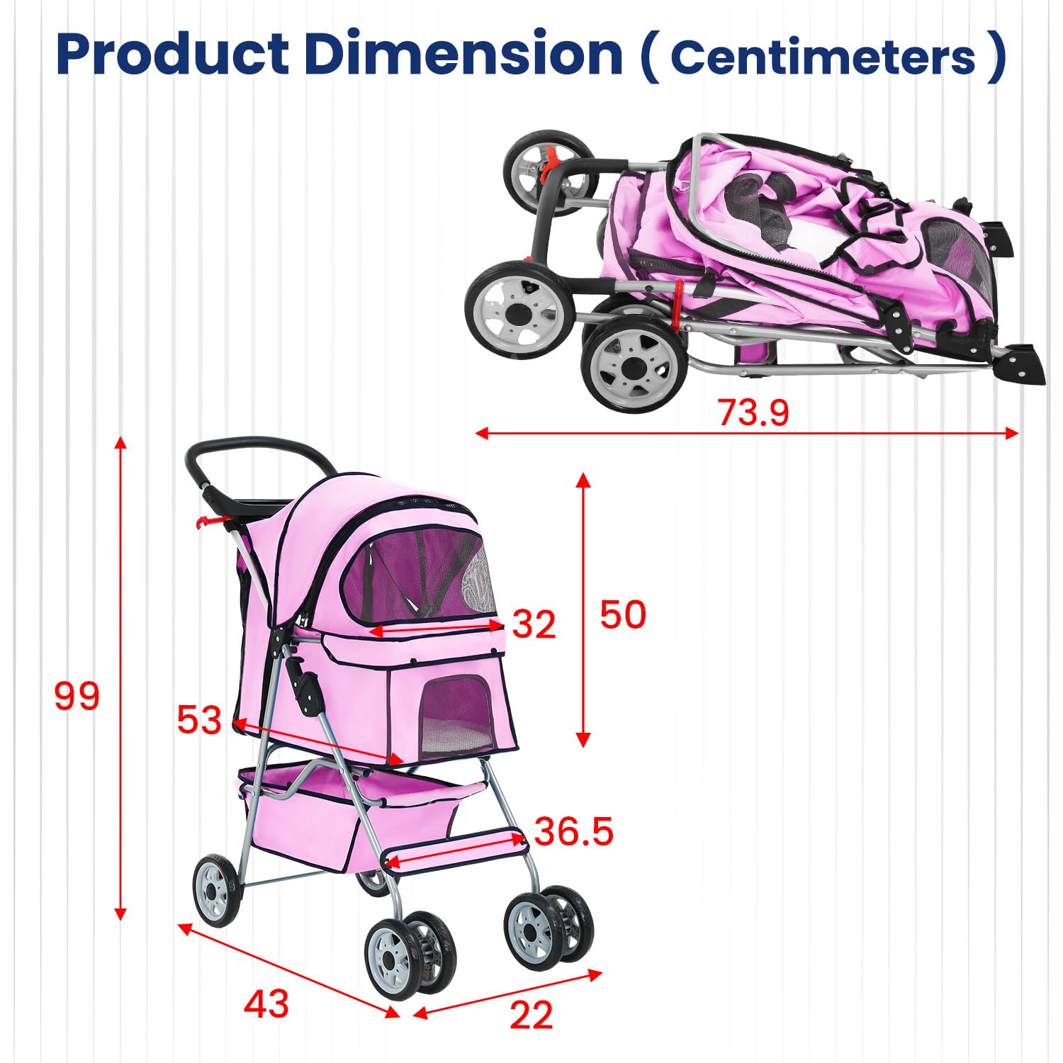 BestPet | 4-Wheel Foldable Pet Stroller | Black | Lightweight & Portable | Travel Carrier with Mesh Windows, Storage Basket, Cup Holder, Safety Brakes, and Waterproof Fabric | For Small Dogs and Cats