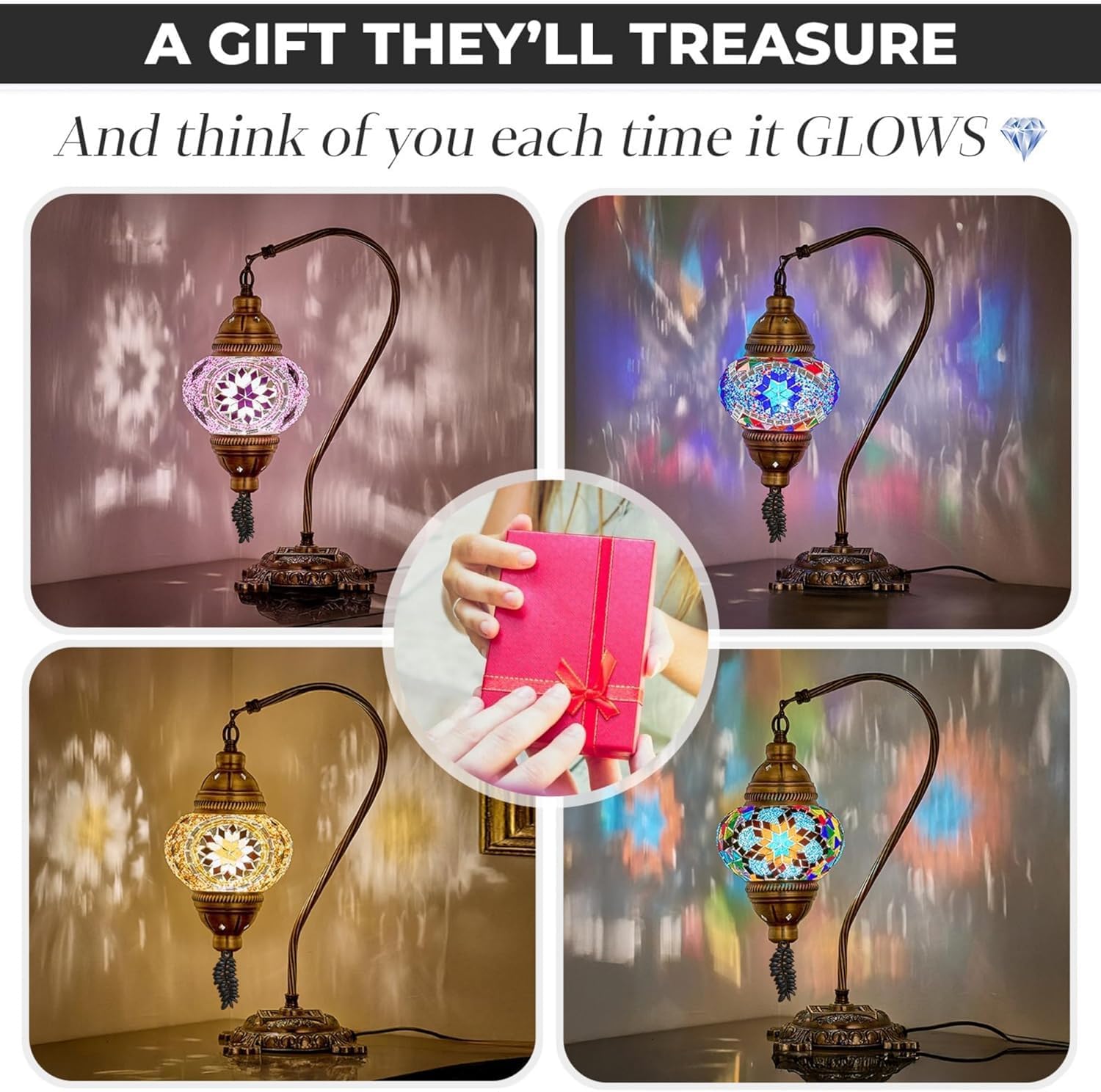 DEMMEX Turkish Table Lamp Moroccan Bedside Light Handmade Tiffany Mosaic Glass Boho Artisan Accent Lighting for Bedroom Living Room, Antique Brass Finish – 15" H, Multicolor