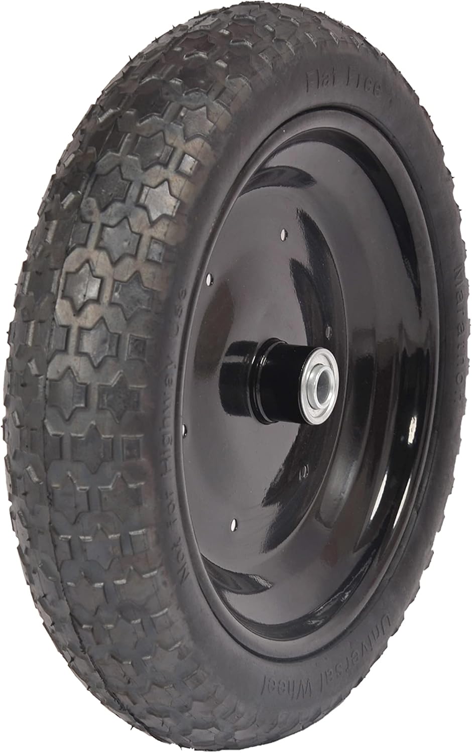 Universal Fit, Flat Free Wheelbarrow Tire and Wheel Assembly with Adapter Kit, black