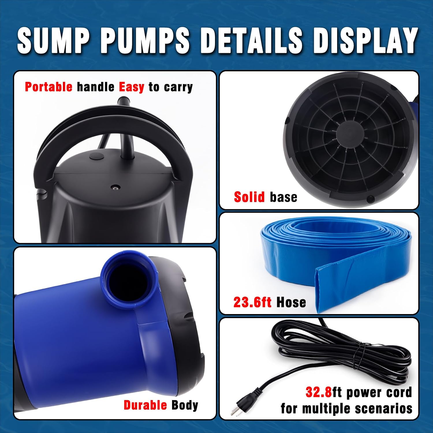 1.5HP Sump Pump, 4000GPH High Flow Clean&Dirty Water Pump