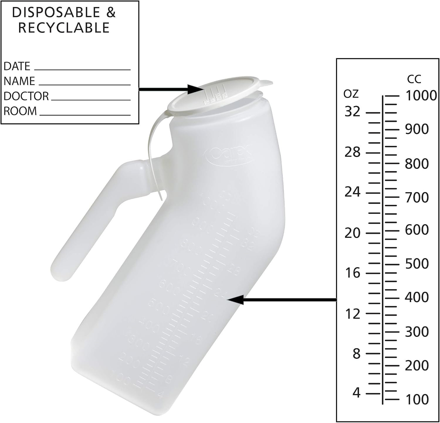 Carex Portable Urinal For Men - Male Urinal and Travel John - Plastic Urinal