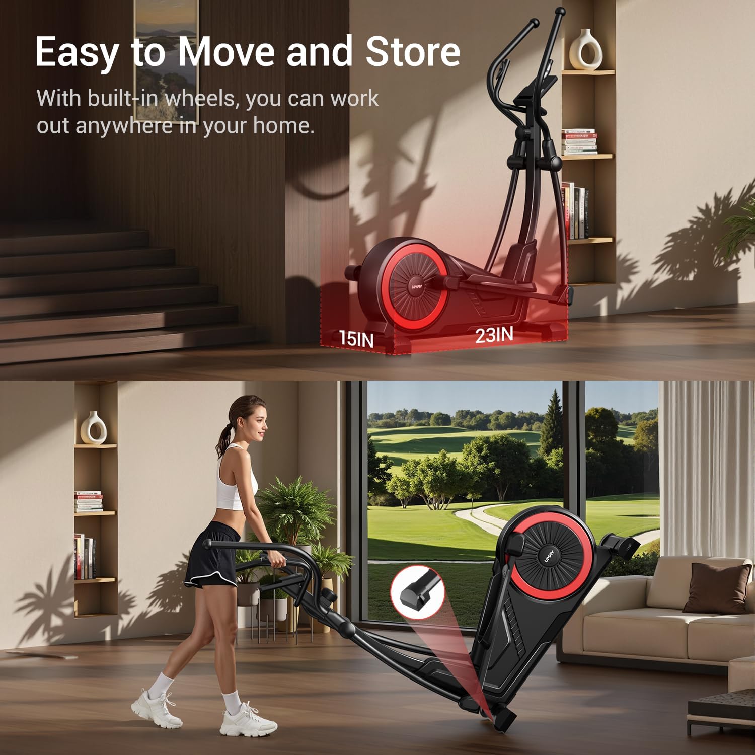Elliptical Exercise Machine with 15.5''-17'' Stride & Heart Rate Grips,Ultra Silent Magnetic Elliptical Machine for Home with 16 Levels Resistance and LCD Monitor,400 LBS Weight Capacity