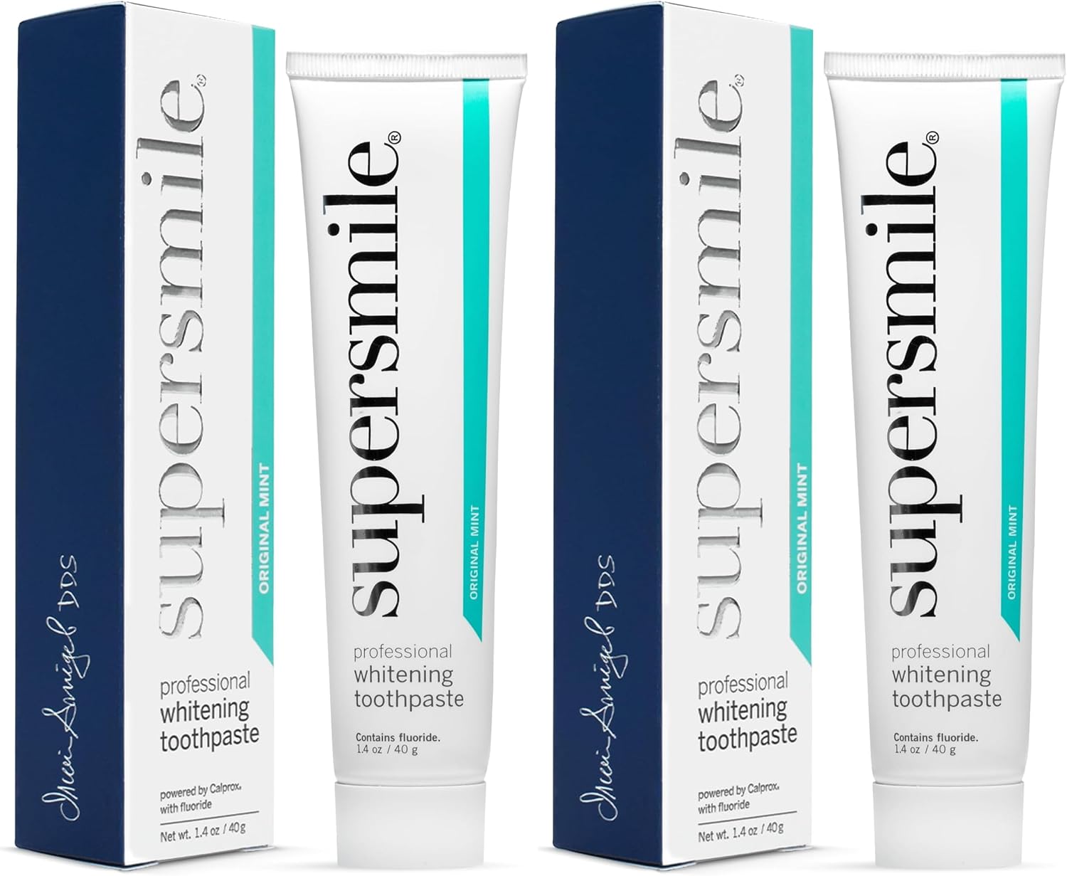 Supersmile Original Mint Whitening Toothpaste, 1.4 Oz, TSA Travel | Calprox® + Fluoride Travel Toothpaste, Whitens 3 Shades After 1 Day, Signature Wild Mint Flavor, Veneer Safe, RDA 65