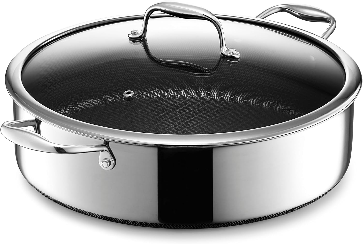 HexClad 4.5 Qt Hybrid Nonstick Deep Sauté Frying Pan & Lid, Induction Ready | Stay-Cool Handles, Dishwasher and Oven Safe up to 900°F, Compatible with All Cooktops