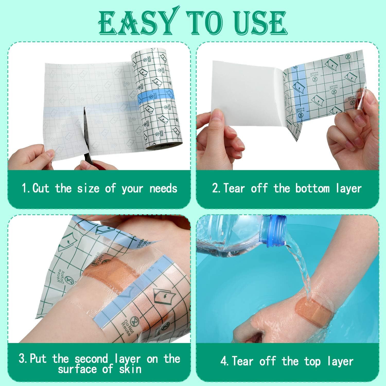 BBTO Transparent Waterproof Adhesive Dressing Bandage Tape, 6 x 197 Inch
