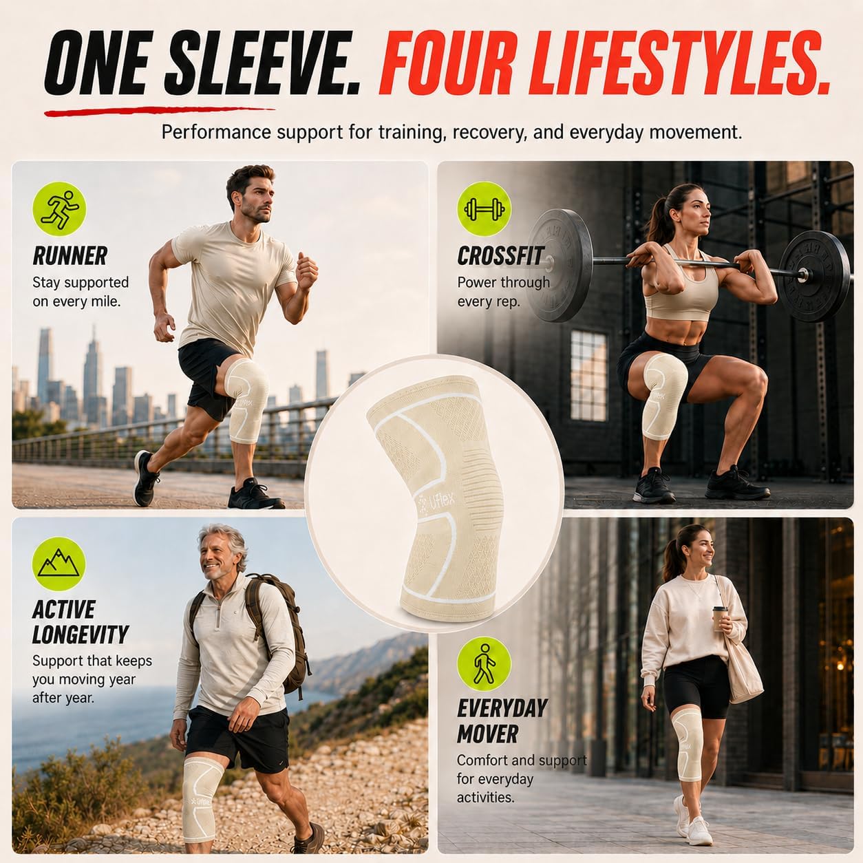 Knee Brace Knee Support Wrap for Pain Relief, Workout, Swelling & Recovery