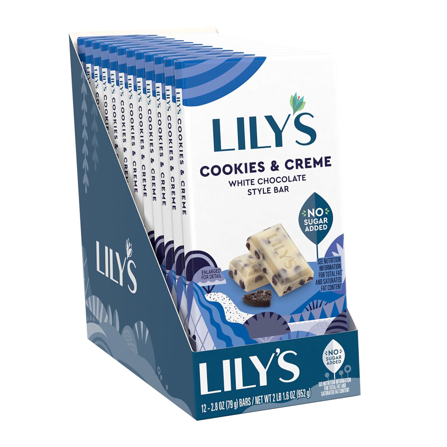 LILY'S Cookies and Creme White Chocolate Style No Sugar Added, Sweets Bar, 2.8 Oz