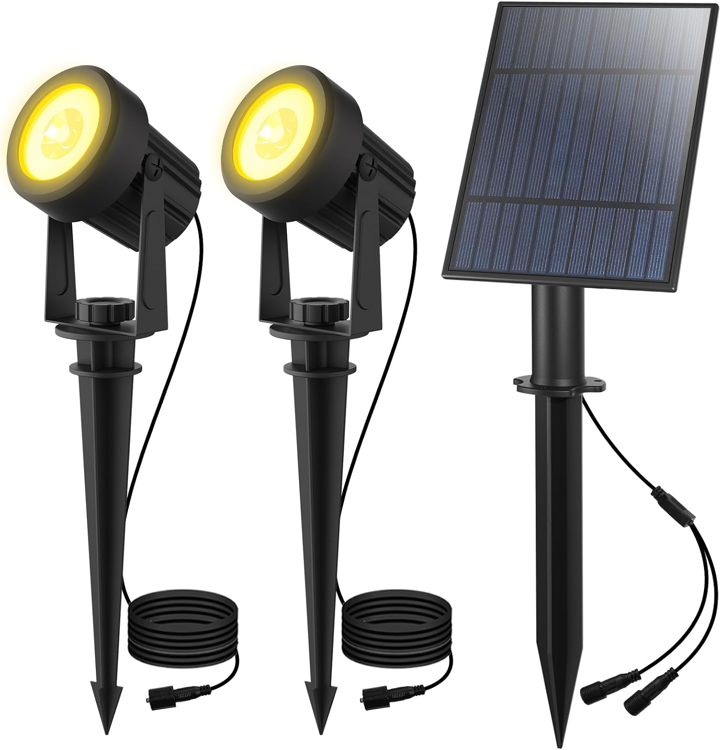 T-SUN Solar Spot Lights Outdoor, Dual Head Solar Spotlights, Cool White | IP65 Waterproof, 2 Brightness Modes, Dusk to Dawn Solar Uplights for Garden, Yard, Pathway, Patio, Lawn