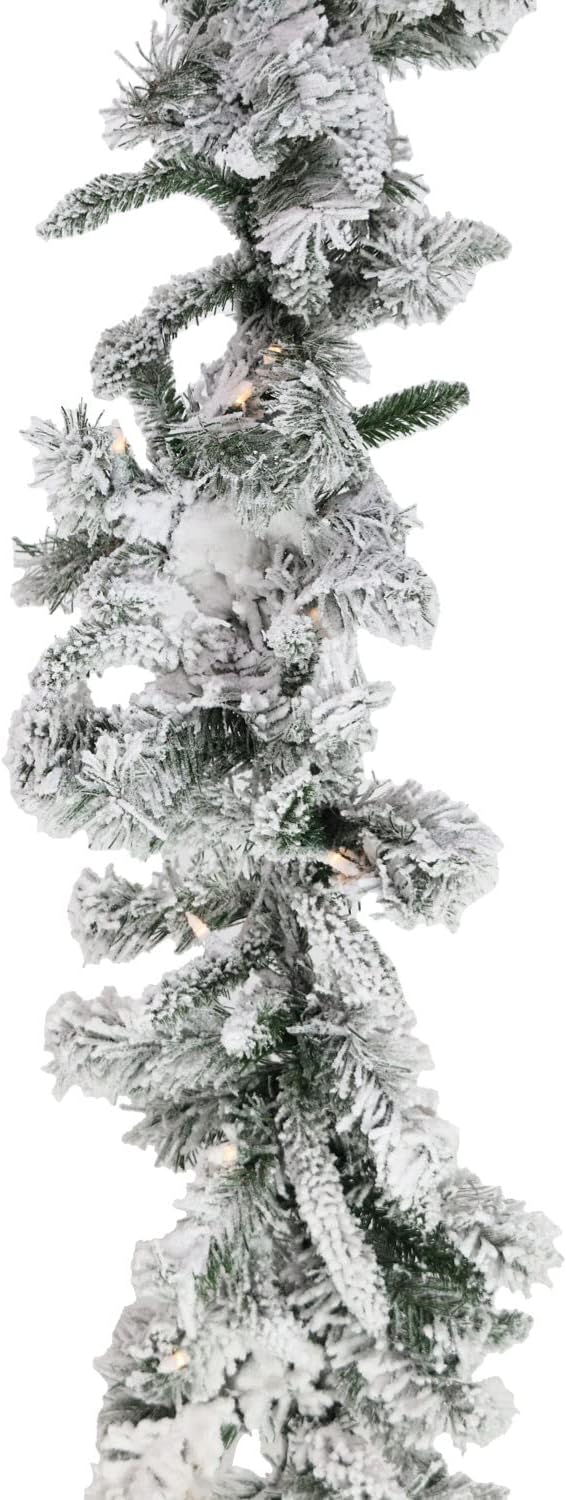 Fraser Hill Farm 7.5-Ft. Mountain Pine Flocked Artificial Christmas Tree with Stand, Unlit Foldable Fake Tree with Realistic Snowy Foliage for Home Decoration
