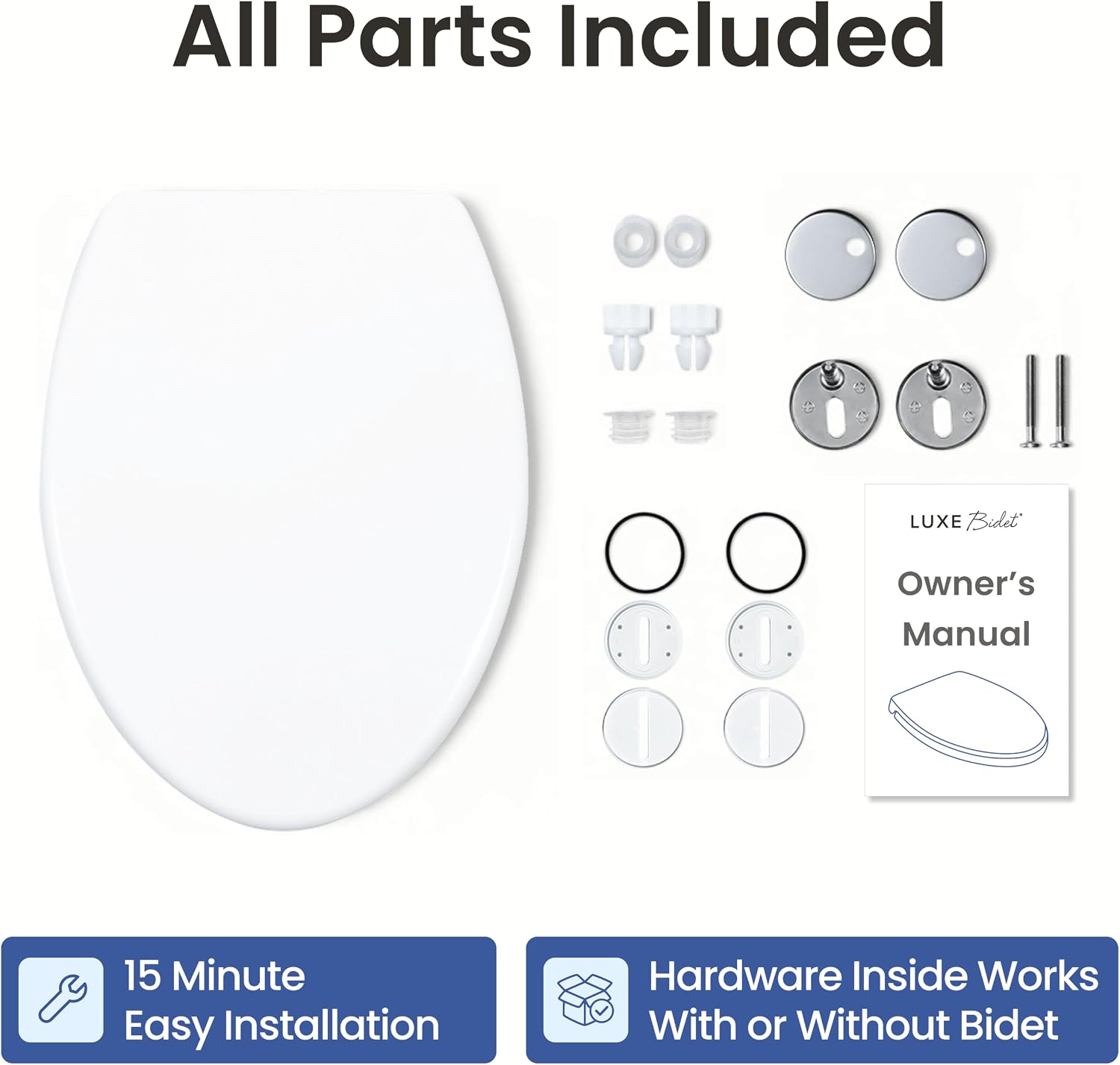 LUXE TS1008E Slow Close Elongated Comfort Fit Toilet Seat, White