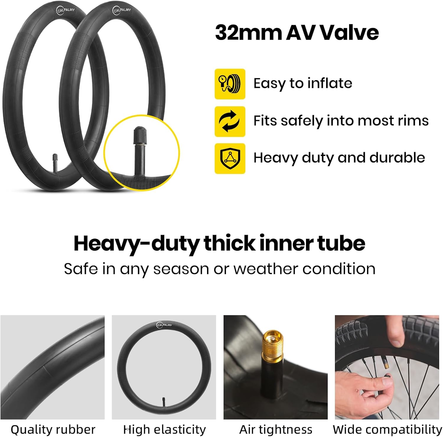CALPALMY 12"/14"/16"/18"/20"/22"/24"/26"/28" Kids Bike Inner Tubes (2 Pack), Width Fit 1.75/1.95/2.125 with Schrader Valve
