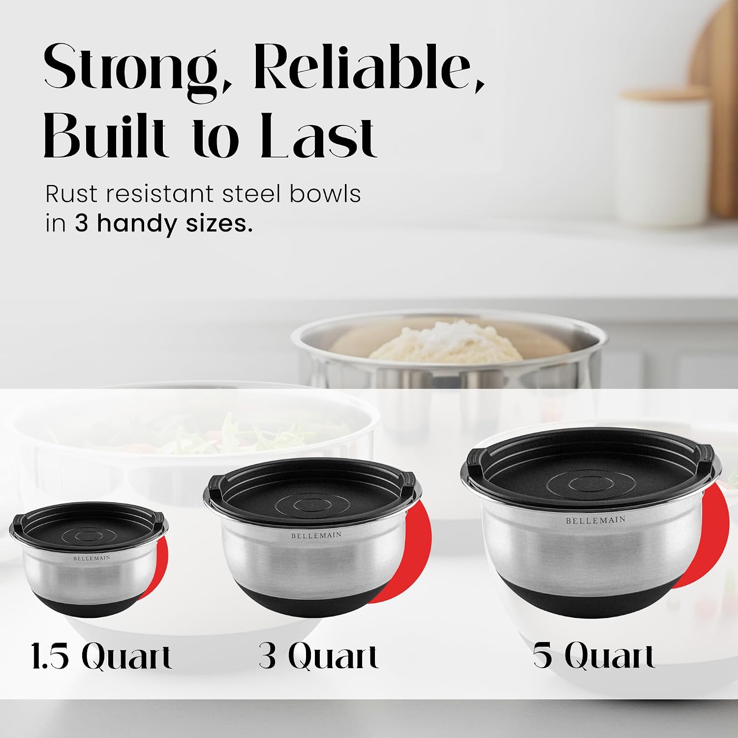 Bellemain Stainless Steel Mixing Bowls with Airtight Lids Set - Set of 5