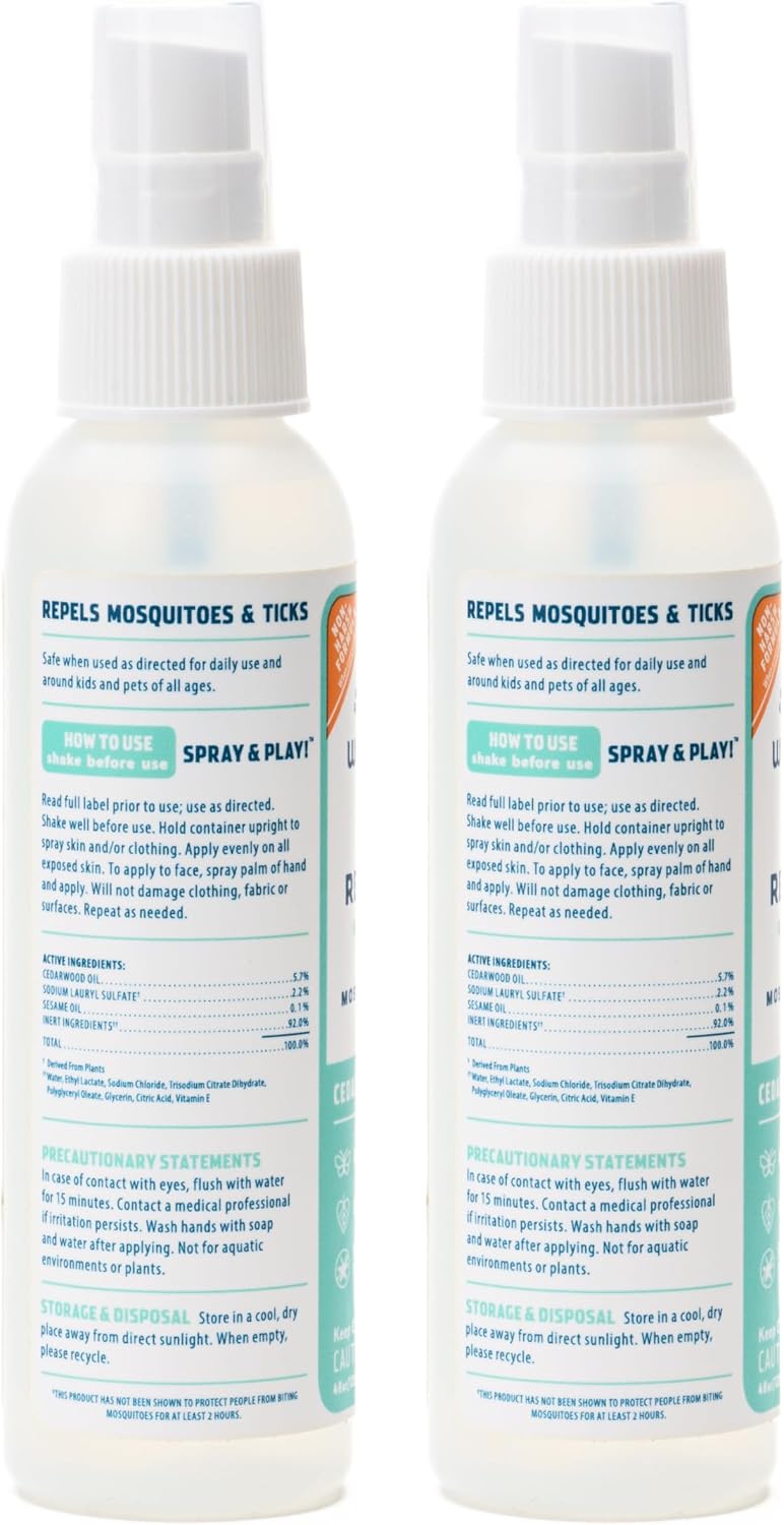 Wondercide - Mosquito, Tick, and Insect Repellent with Natural Essential Oils - DEET-Free Bug Spray and Killer - Safe for Family - Cedarwood 2-Pack of 4 oz Bottle | With Natural Essential Oils - DEET-Free Bug Spray and Killer - Safe for Family