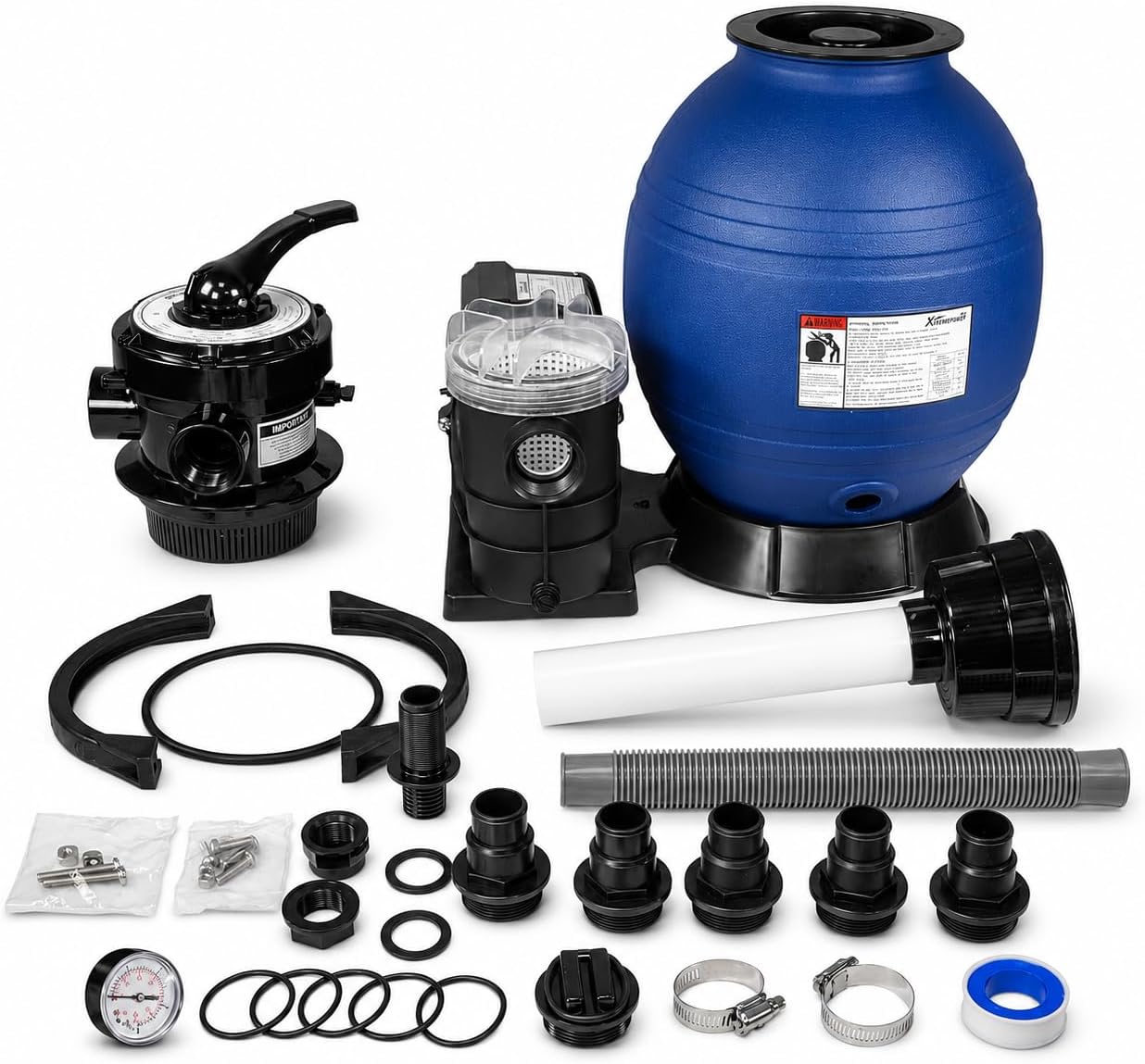 XtremepowerUS 13" Sand Filter Pump System for Above Ground Swimming Pool Self-Priming Pool Pump Multi-Port Valve, Strainer Basket 2, 400 GPH, Up to 10