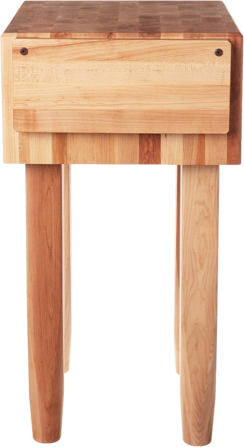 John Boos PCA1 Maple Wood End Grain Solid Butcher Block with Side Knife Slot, 18 Inches x 18 Inches x 10 Inch Top, 34 Inches Tall, Natural Maple Legs