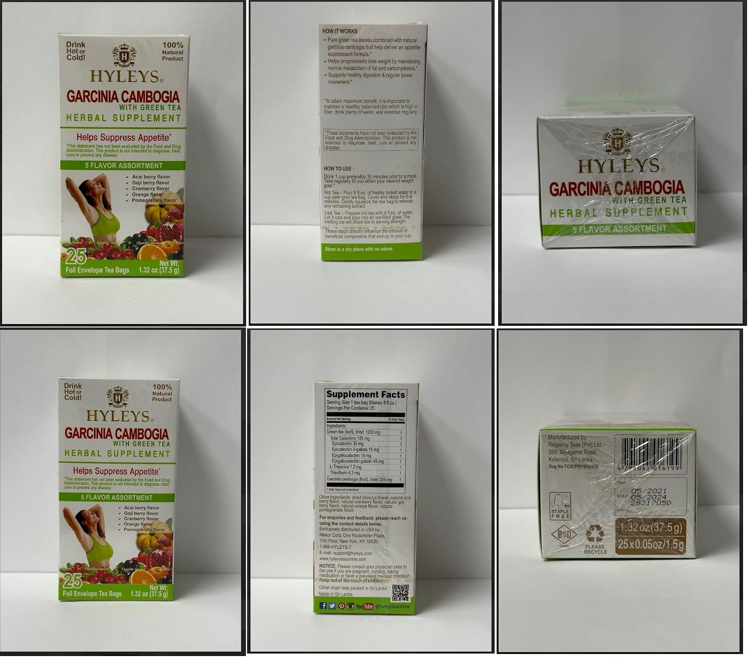 HYLEYS Tea Garcinia Cambogia Green Tea 5 Flavors Assortment - 25 Tea Bags