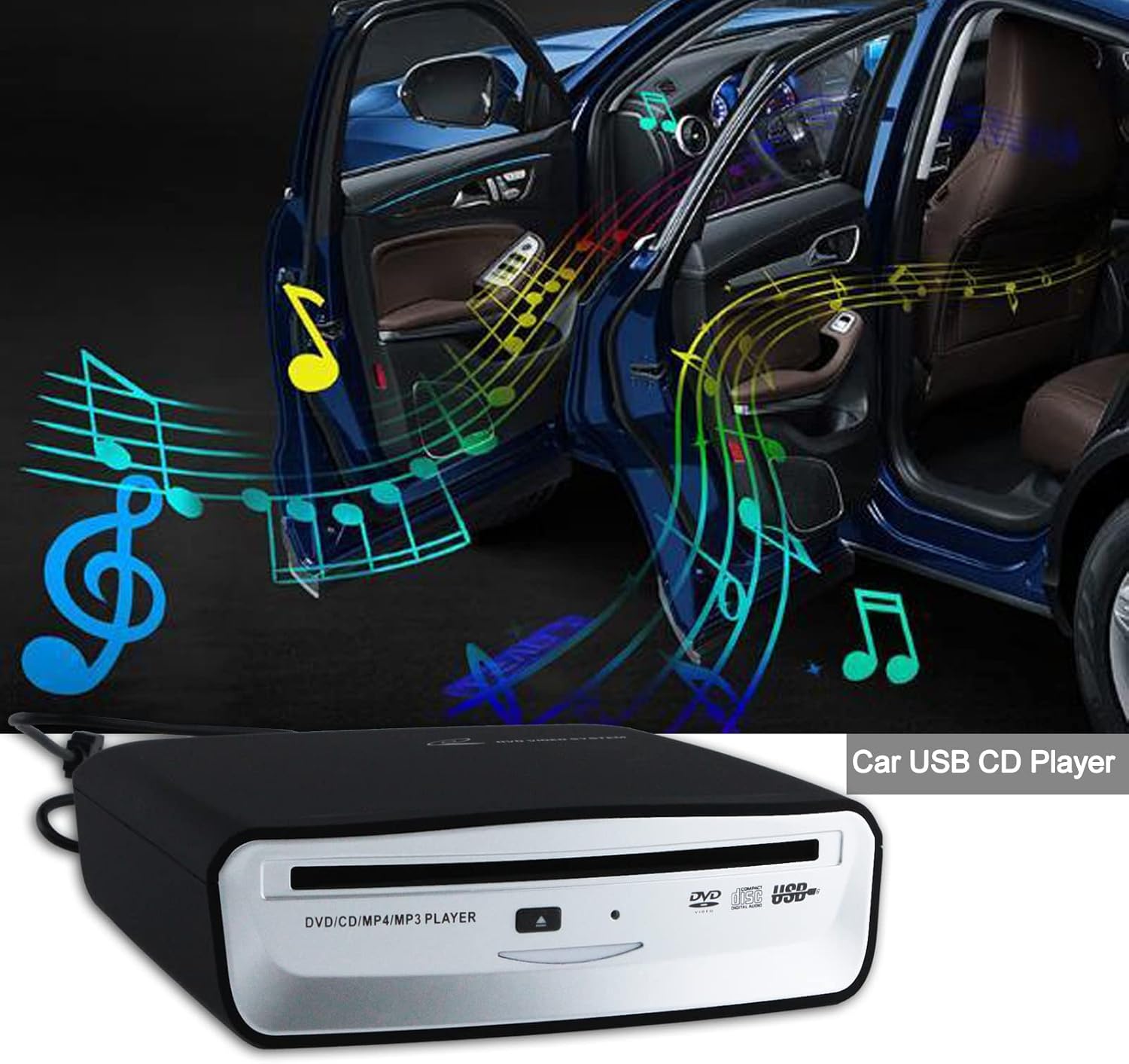 USB External Car Universal CD Player USB Connection Portable CD Player for Car Android Navigation/TV/MacBook pro/Laptops Desktops with Plug and Play