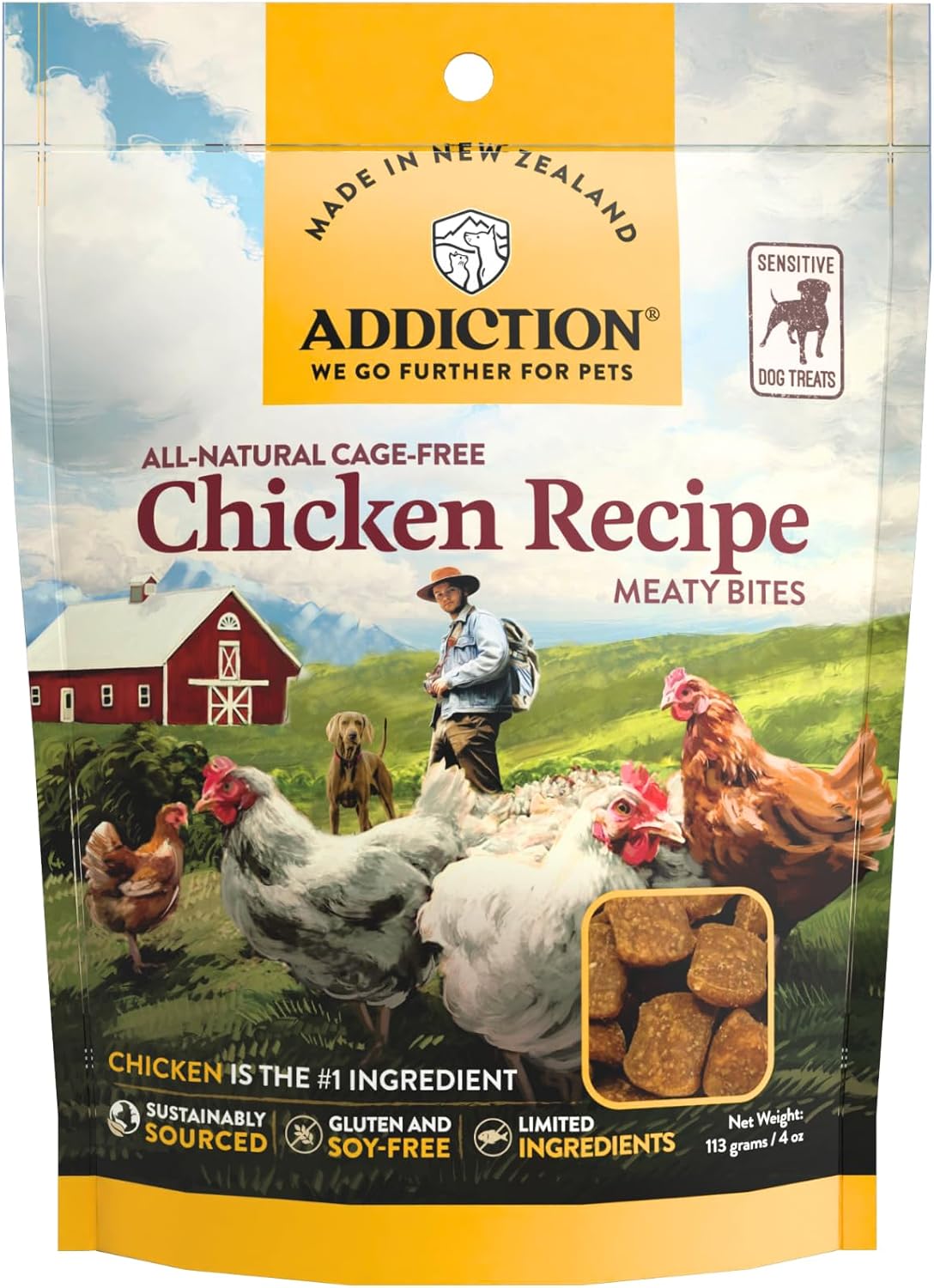 Addiction Venison Recipe Meaty Bites, All Natural Free Range Grain Free High Meat Dog Treats, 4 Oz.