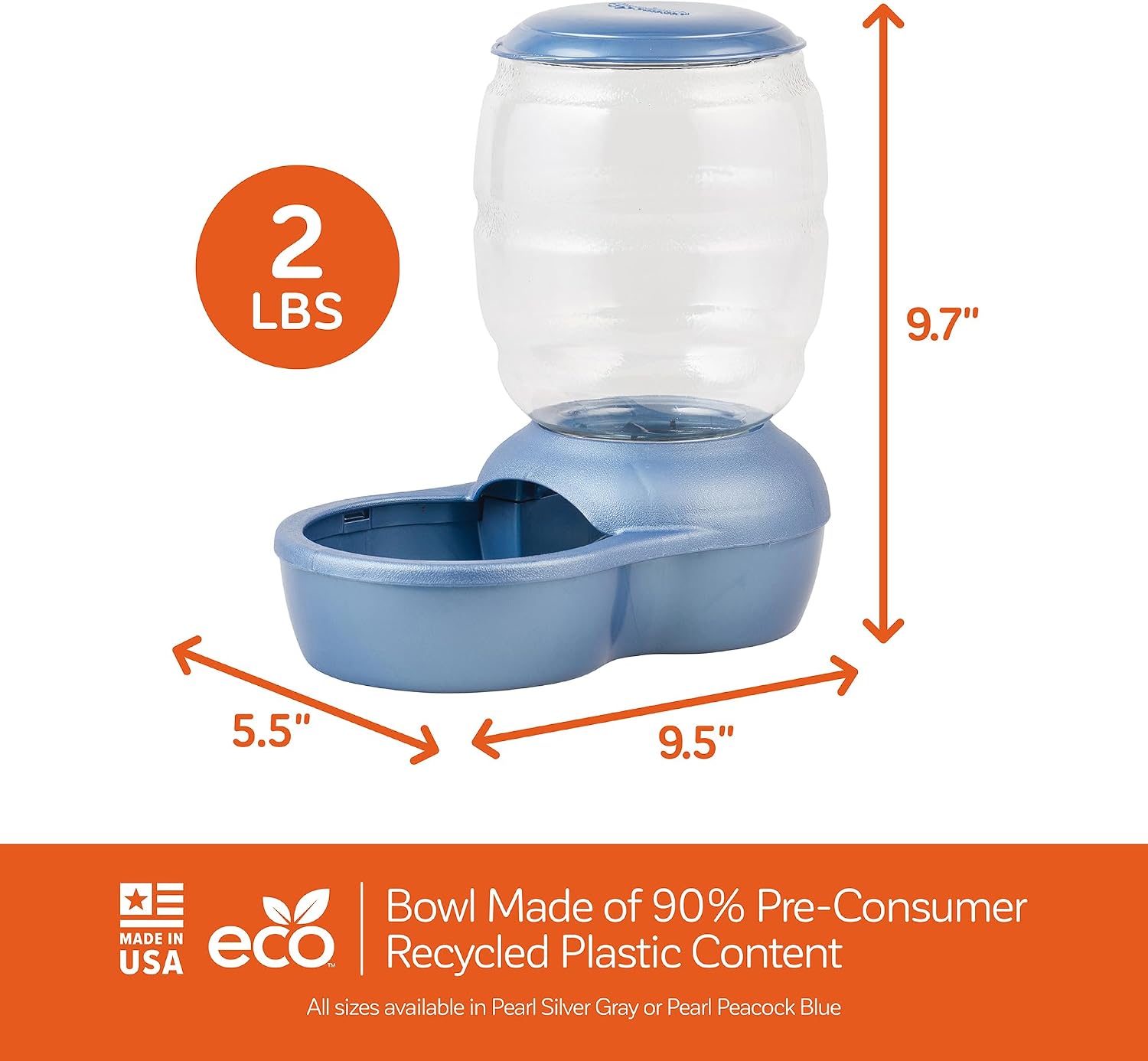 Petmate Replendish Feeder Automatic Cat and Dog Feeder, Pearl Peacock Blue, 10 LB, Made in USA