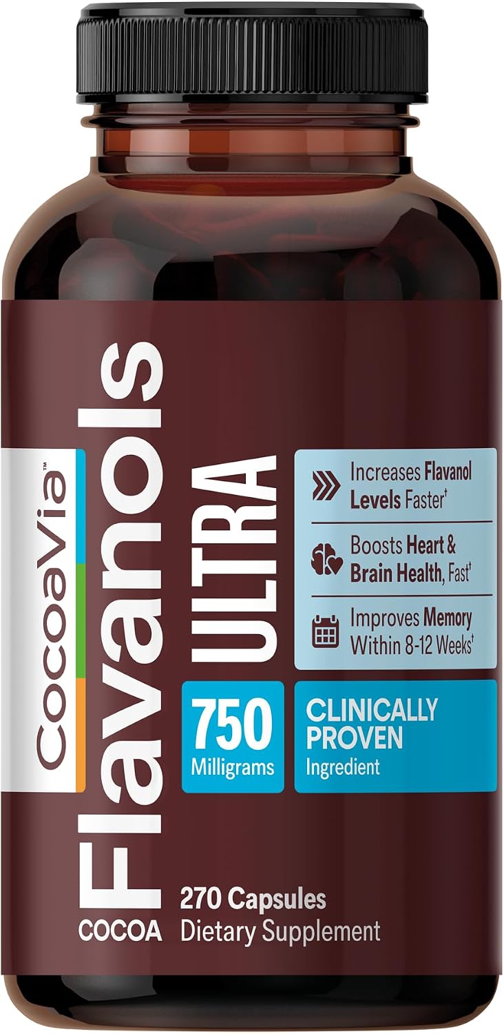 CocoaVia Ultra 750mg Cocoa Flavanols – Heart & Brain Support, Memory & Blood Circulation Booster, High Flavanol Cocoa for Nitric Oxide